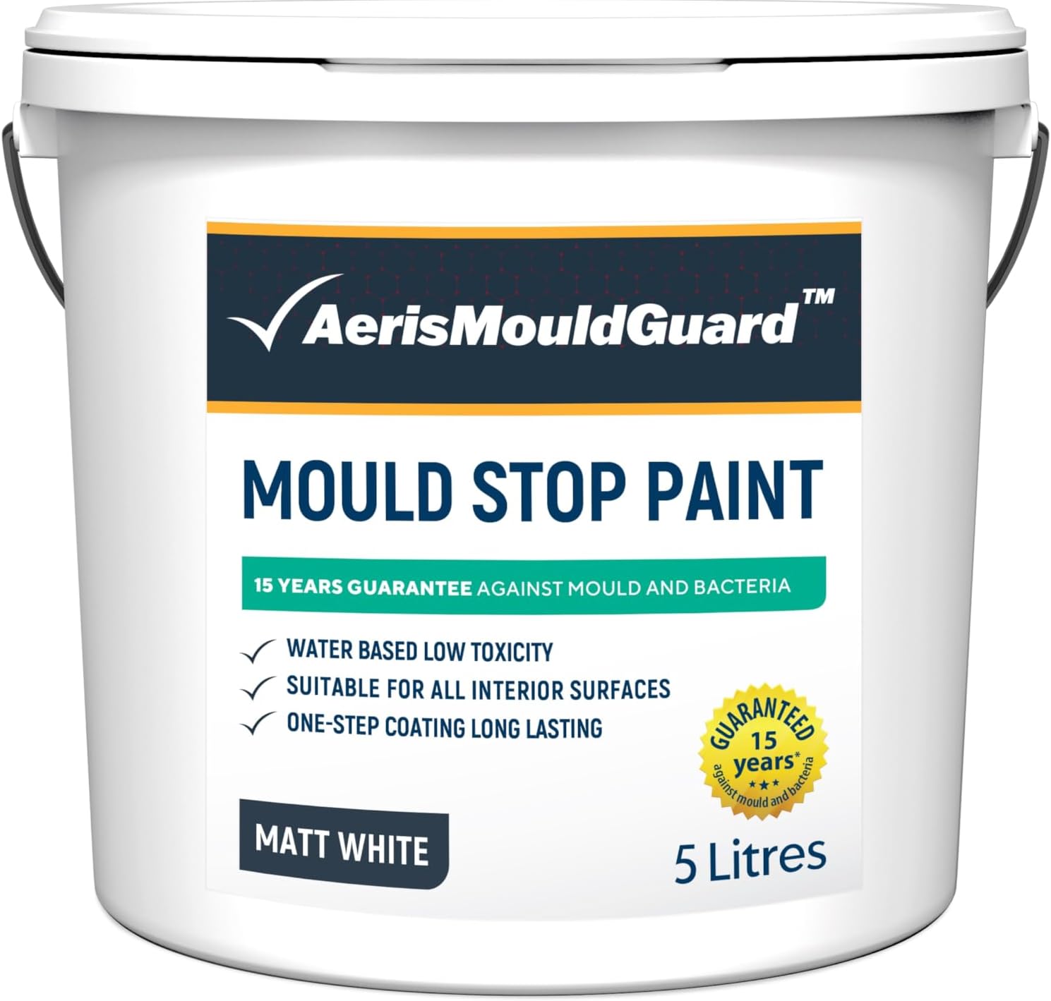 Anti-Mould Paint 5L, Water Based Acrylic Interior Coating – 15 Year Mould & Mildew Protection for Bathroom, Walls, Ceilings, Laundry
