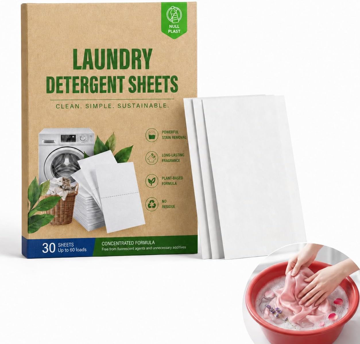 Laundry Detergent Sheets 30 Pcs Lightly Scented | Lightweight Dissolvable, Eco Laundry Strips for Washing Machine and Hand Wash, Portable Laundry Soap Sheets for Travel