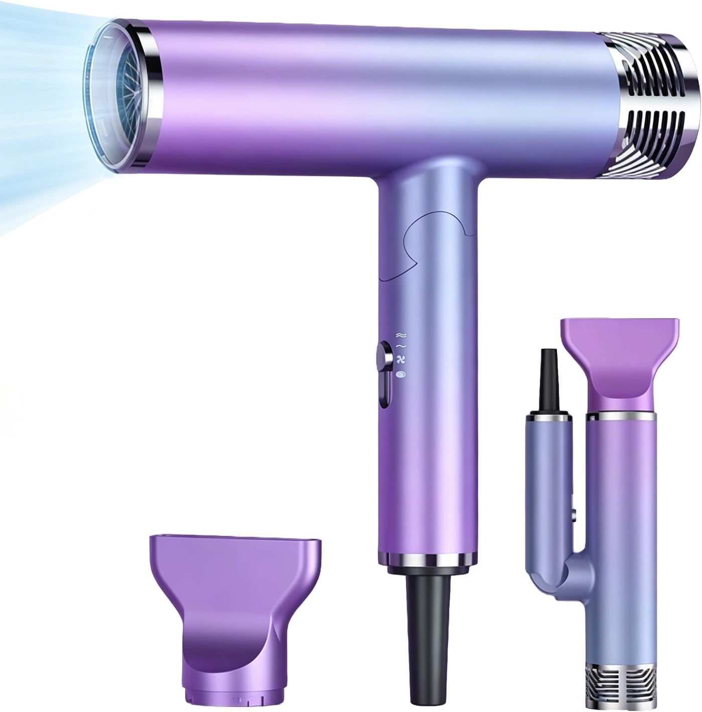Travel High-Speed Hair Dryer, Compact & Lightweight Blow Dryer with Foldable Handle, 3 Heat/Speed Settings, Styling Nozzle & Removable Filter, Portable for Travel and Business Trip, Blue-Violet