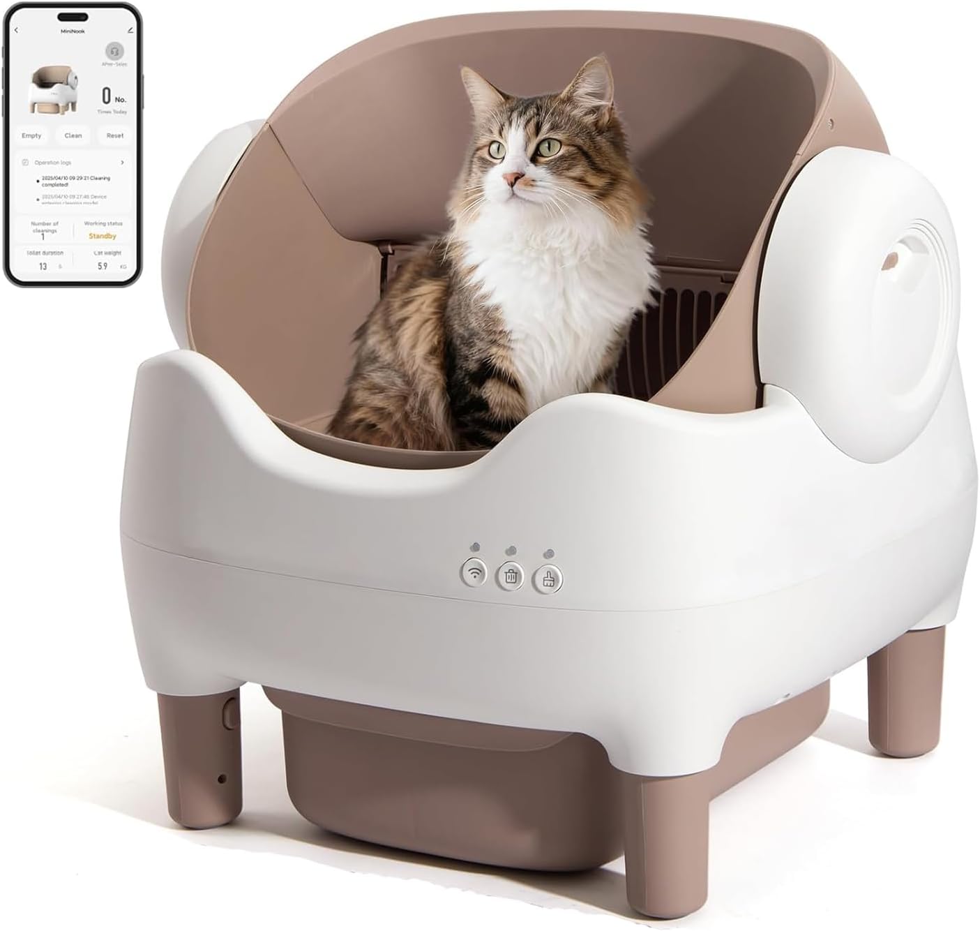 Automatic Cat Litter Box Self-Cleaning Cat Litter Box Open-Top (Champagne) | Included Safety Sensor and 10L Large Waste Bin, with Trash Bags Coffee Brown