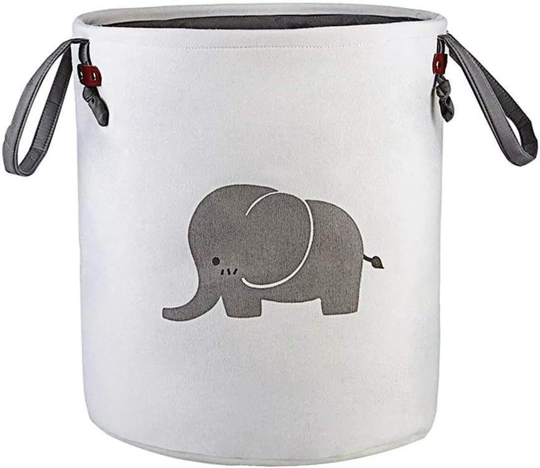 Storage Baskets,Cotton Foldable Round Home Organizer Bin for Nursery,Laundry,Clothing,Gift Baskets (Elephant)(Gray)