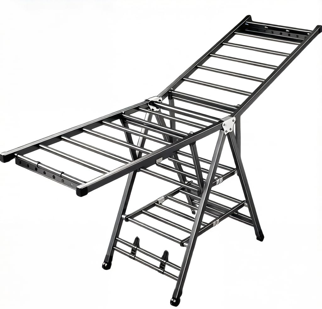 Heavy Duty 1.8m Foldable Clothes Drying Rack - Laundry Airer, Shoe Rack | Metal Large Capacity Clothes Horse with Lockable Wheels, Space-Saving Indoor Design for Wet Clothes