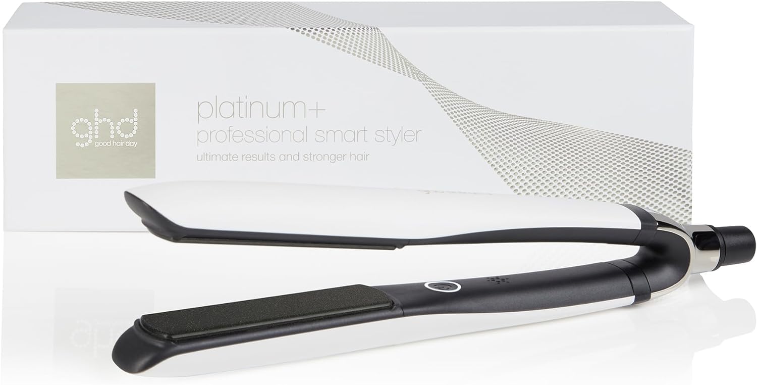ghd platinum+ Hair Straightener, A Smarter Straightening and Curling Tool For Stronger Strands And Colour Protection, On All Hair Types, Lengths And Textures, Universal Voltage, AU Plug - White