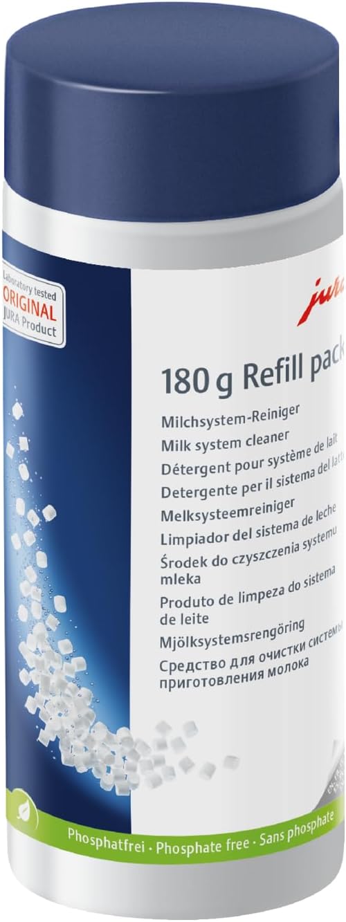 JURA Milk System Cleaner Mini-Tabs 180g Refill Pack | Same JURA-formulated solution. Pre-measured for single cycles. For high-frequency users restocking without a new container.