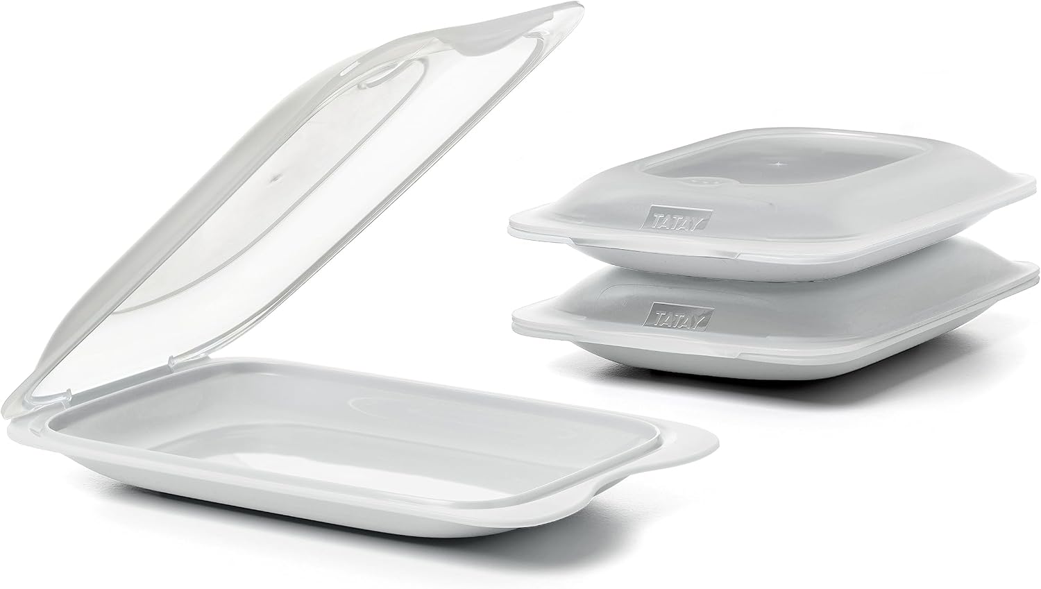 TATAY Cold Meat Containers for Fridge | Set of 3 Mini | Fridge Storage | Removable Lid, Stackable | Microwave, Freezer and Dishwasher Safe | BPA-Free, 12 x 3.1 x 18 cm, Colour White