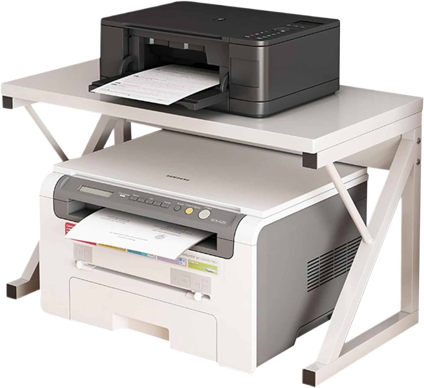 Uandhome Printer Stand,Double-Layer Fax Machine Storage Rack,Printer Desktop Stands with Storage for Desk,Space-Saving Table Storage Shelf,Multi-Purpose Desktop Organizer for Home,Office (Wood-1)