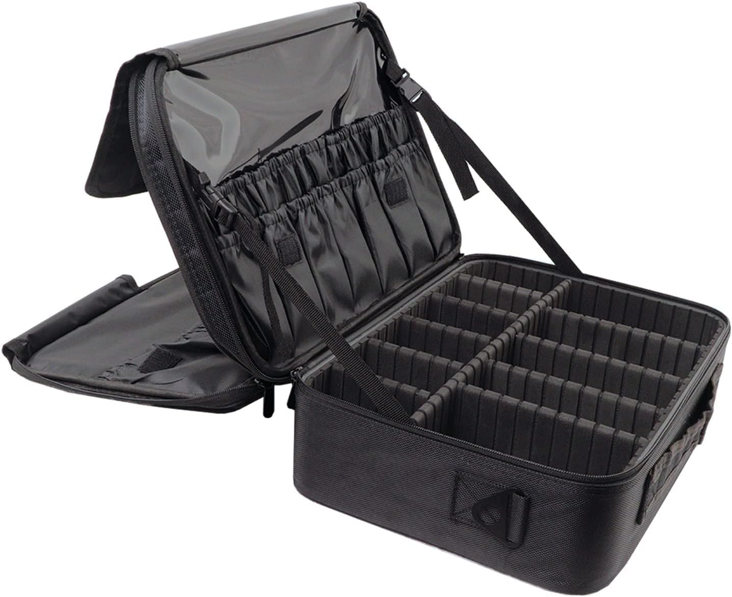 Large Makeup Case, 15.7x11.4x5.1in Travel Cosmetic Case Black XL | Professional cosmetic organizer with brush slots, adjustable dividers, large capacity for daily travel makeup storage