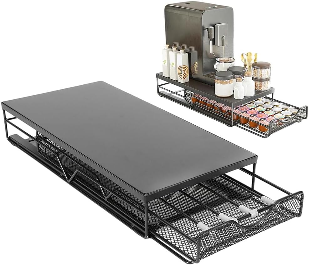 Coffee Pod Holder Storage Drawer, Coffee Bean Rack, Coffee Station Accessories Holder Organizer Tray Holds 50 Pods Black