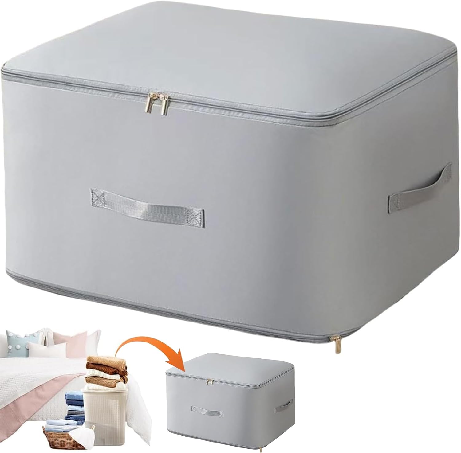 King-Size Self Compression Organizer, Heavy Duty Storage Bag, Ultra Space Saving Storage Tote for Comforters, 54*42*30CM Self Compression Moving Organizer Bags for Comforters Clothes Blankets (Grey)
