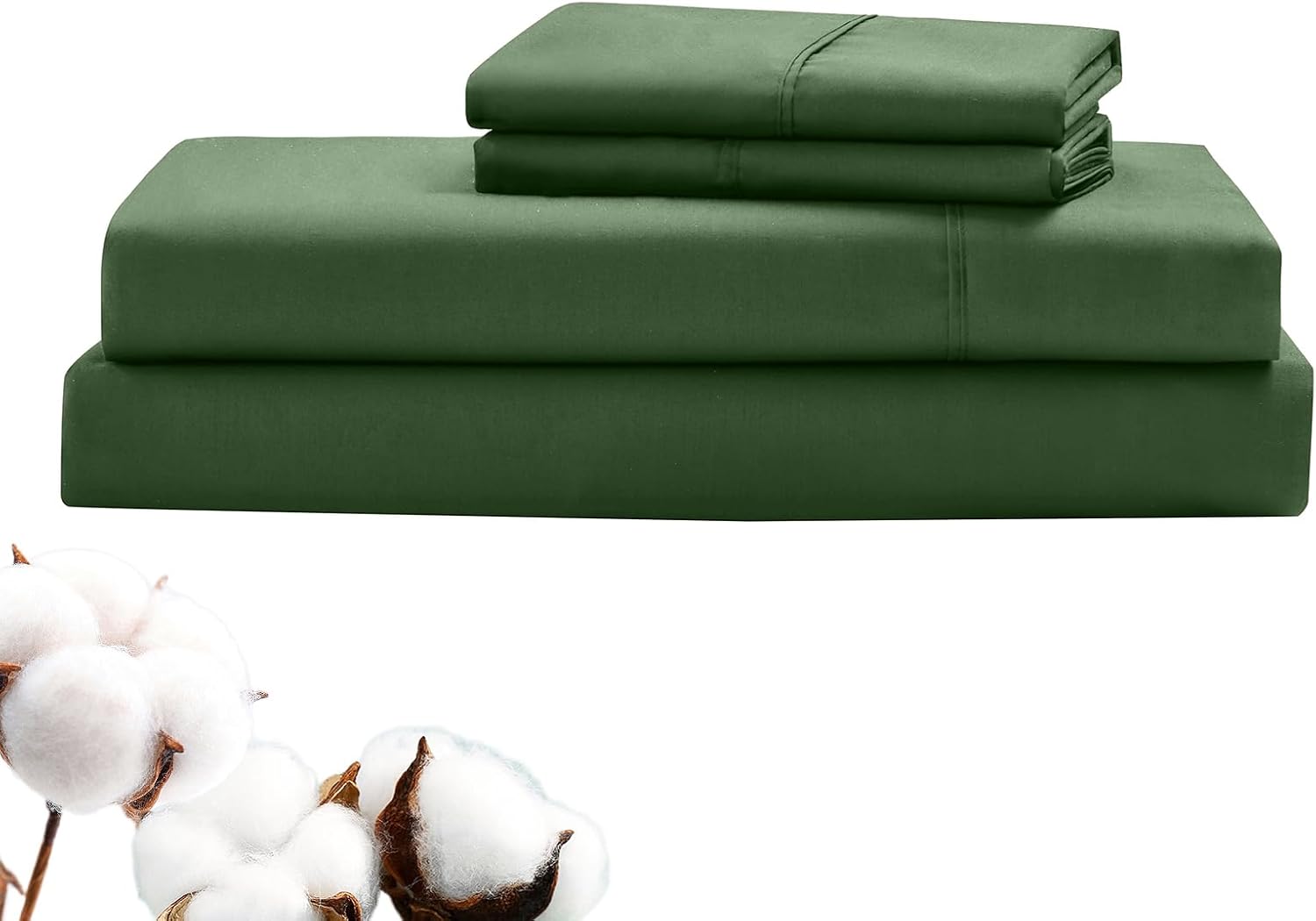 LINENOVA Luxury 100% Cotton Bed Sheet Set King Single 3 Piece, Olive | Flat Sheet, Fitted Sheet & 1 Pillowcase, Silky Sateen Weave, Breathable & Absorbent, Soft & Skin-Friendly, 40cm Deep Pocket