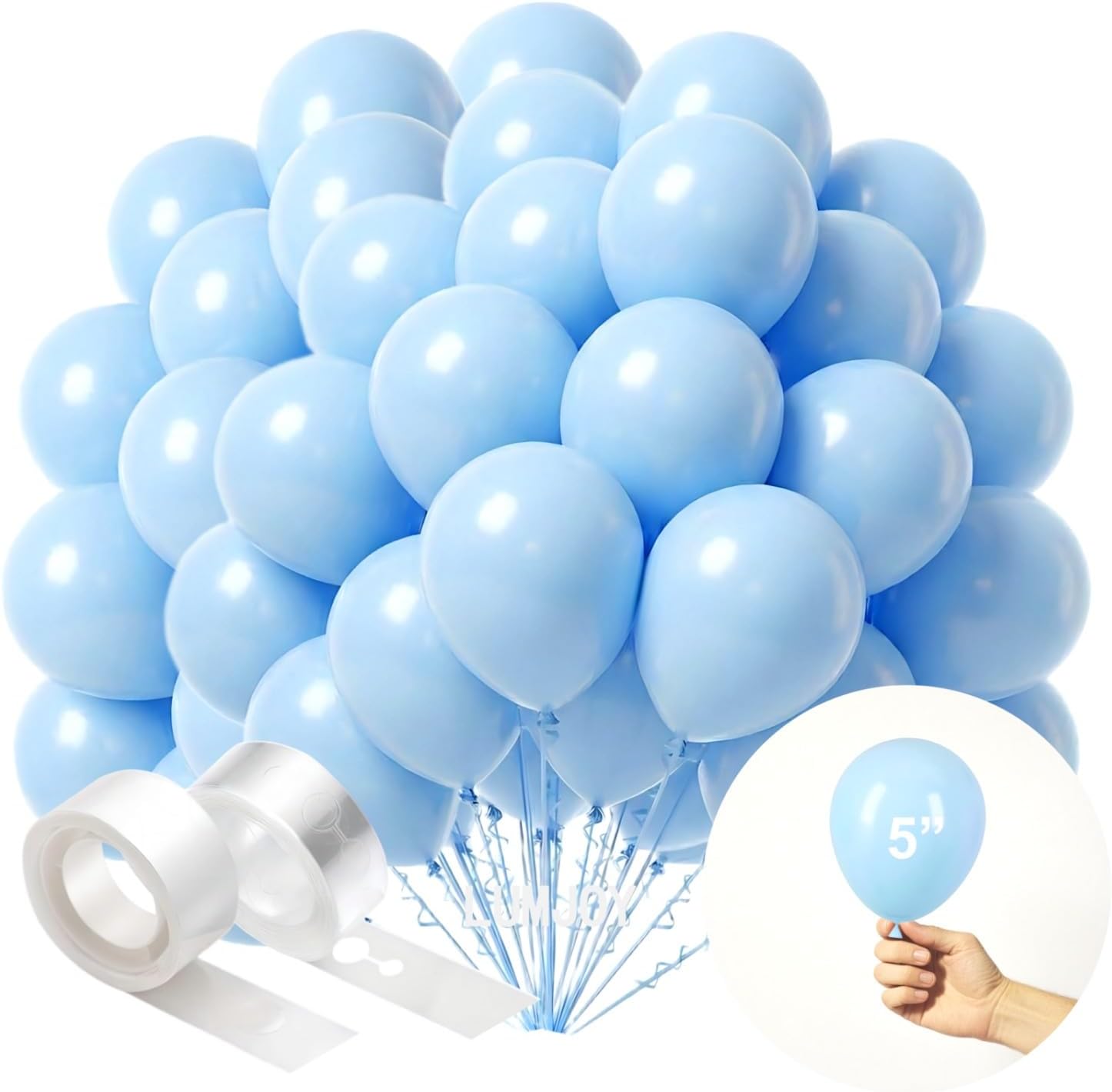 Pastel Blue Balloons 100 Pack 5 Inch Macaron Light Blue Latex Party Balloon with Strip and Stickers for Baby Boy Shower Ocean Elephant Winter Birthday Decorations