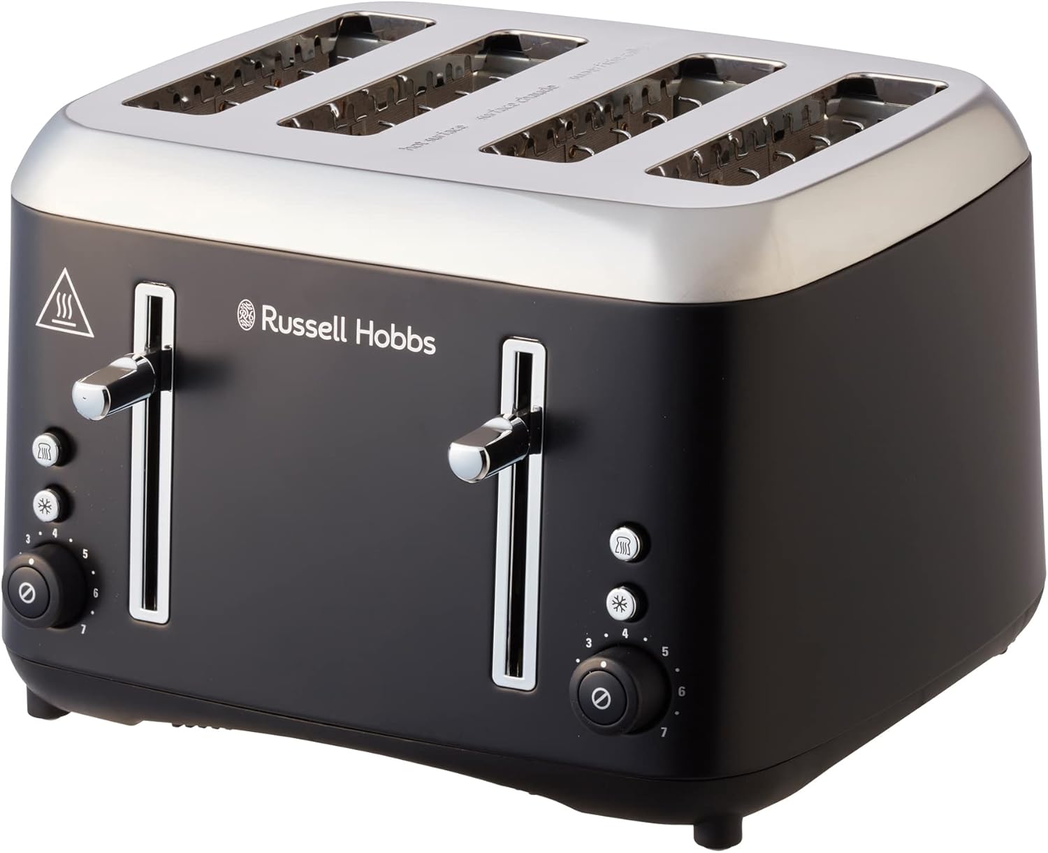 Russell Hobbs Addison 4 Slice Toaster, RHT514BLK, Dual Browning Controls, Defrost & Reheat, Wide Slots, Matte Black