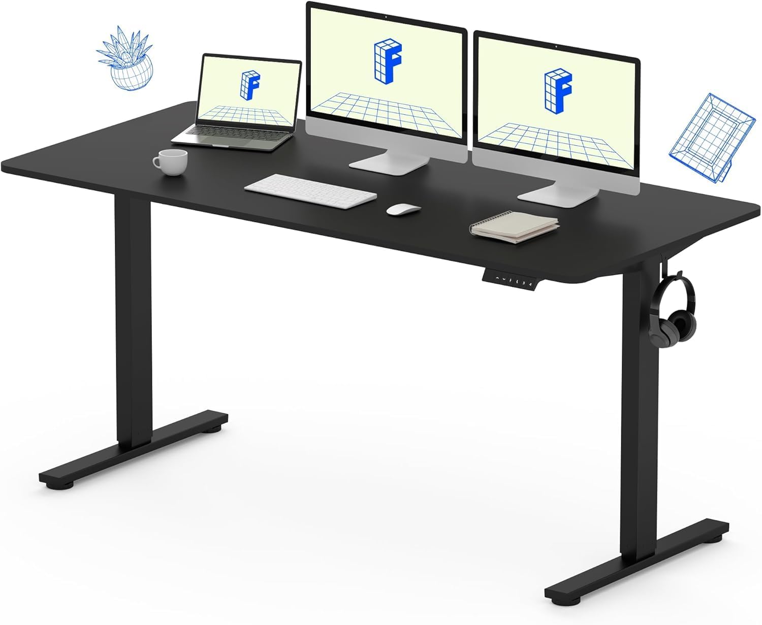 FLEXISPOT EN1 Electric Standing Desk 160 x 80 cm, Black Frame/Black Top | Electric Height Adjustment with Memory Presets, Black Frame with Black Desktop for Home Office Use