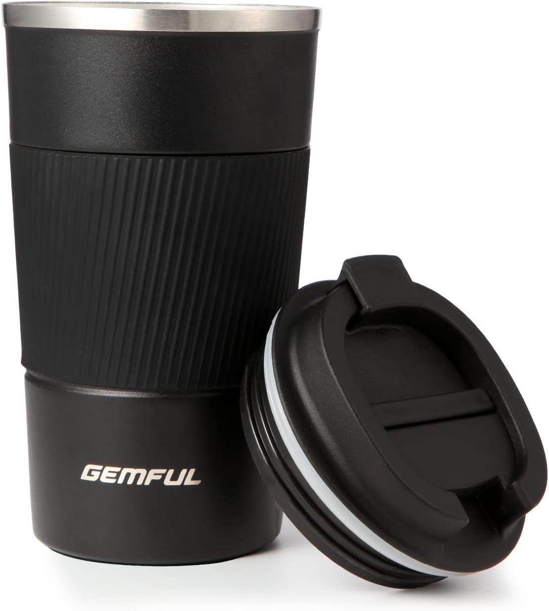 GEMFUL Travel Mug Stainless Steel Tumbler Insulated 510ml Leakproof (Black) | Double Wall Vacuum, Stainless Steel, Screw Lid, for Men Women, Hot, Cold, Ice, Drinks, Office, Home, Travel