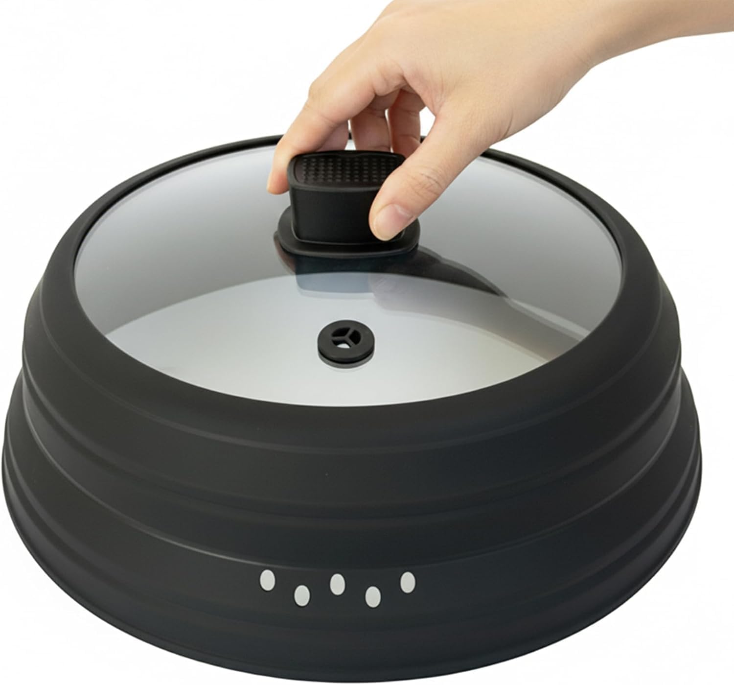 Microwave Splatter Cover 25cm, Collapsible Cookware Lid with Handle | Silicone and Tempered Glass, Heat Resistant Handle, Steam Hole, Machine Washable, Easy to Store for Home Kitchen, Black