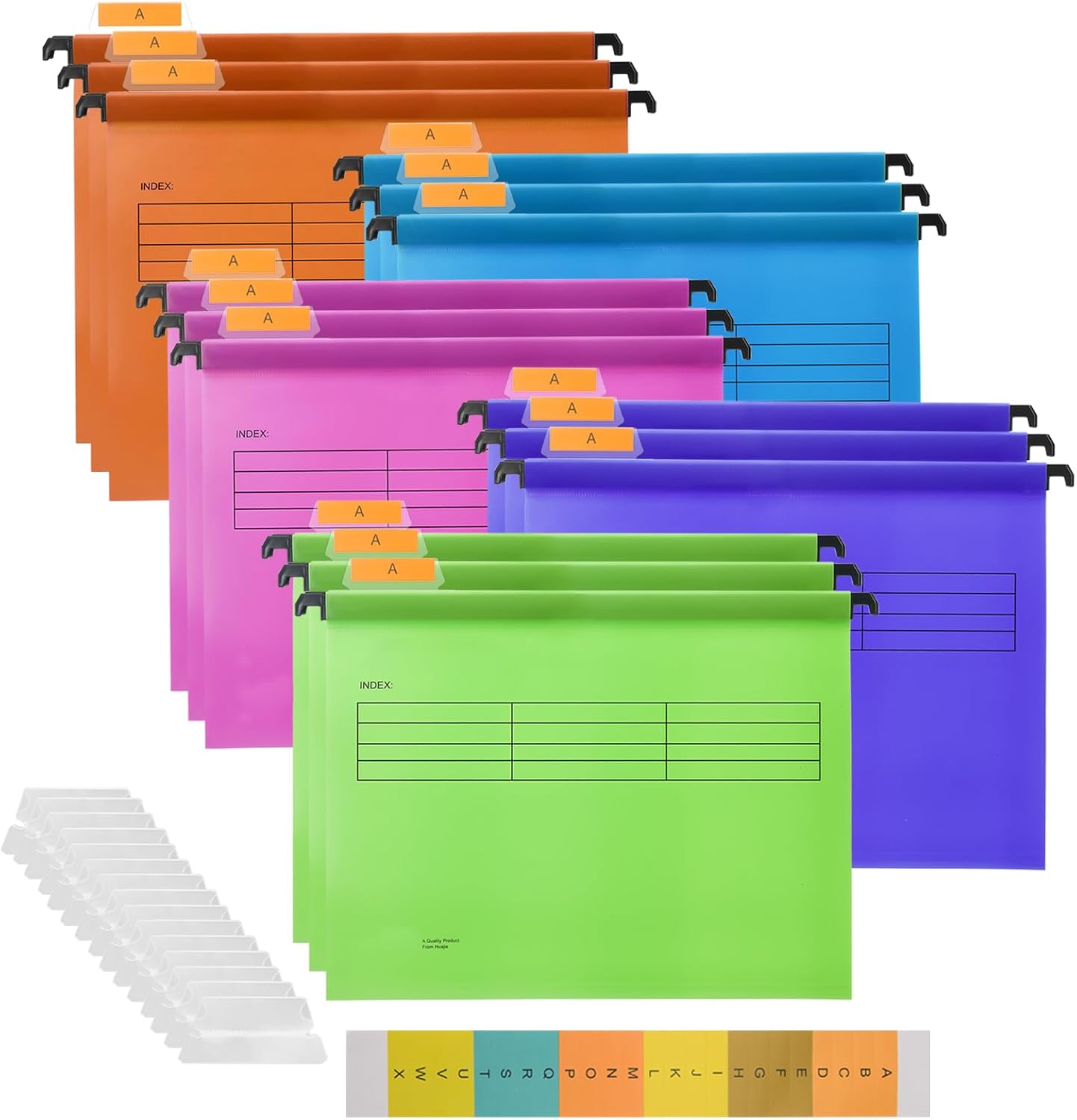 15Pcs PP A4 Suspension Files, Plastic Hanging File Folders with Tabs and Inserts for Office School Desktop File Storage, Mixed Color File Classification (5 Colors)