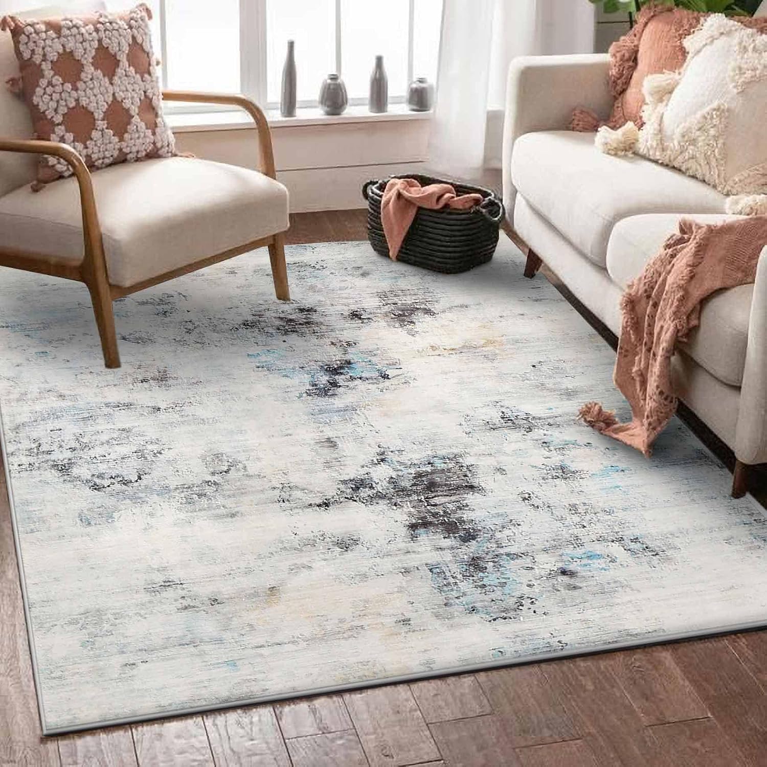 Area Rugs, Modern Soft Abstract Rugs for Living Room, Bedroom, Kitchen, Dining Room, Medium Pile Home Decor Carpet Floor Mat (Grey 9, 120 * 160CM)
