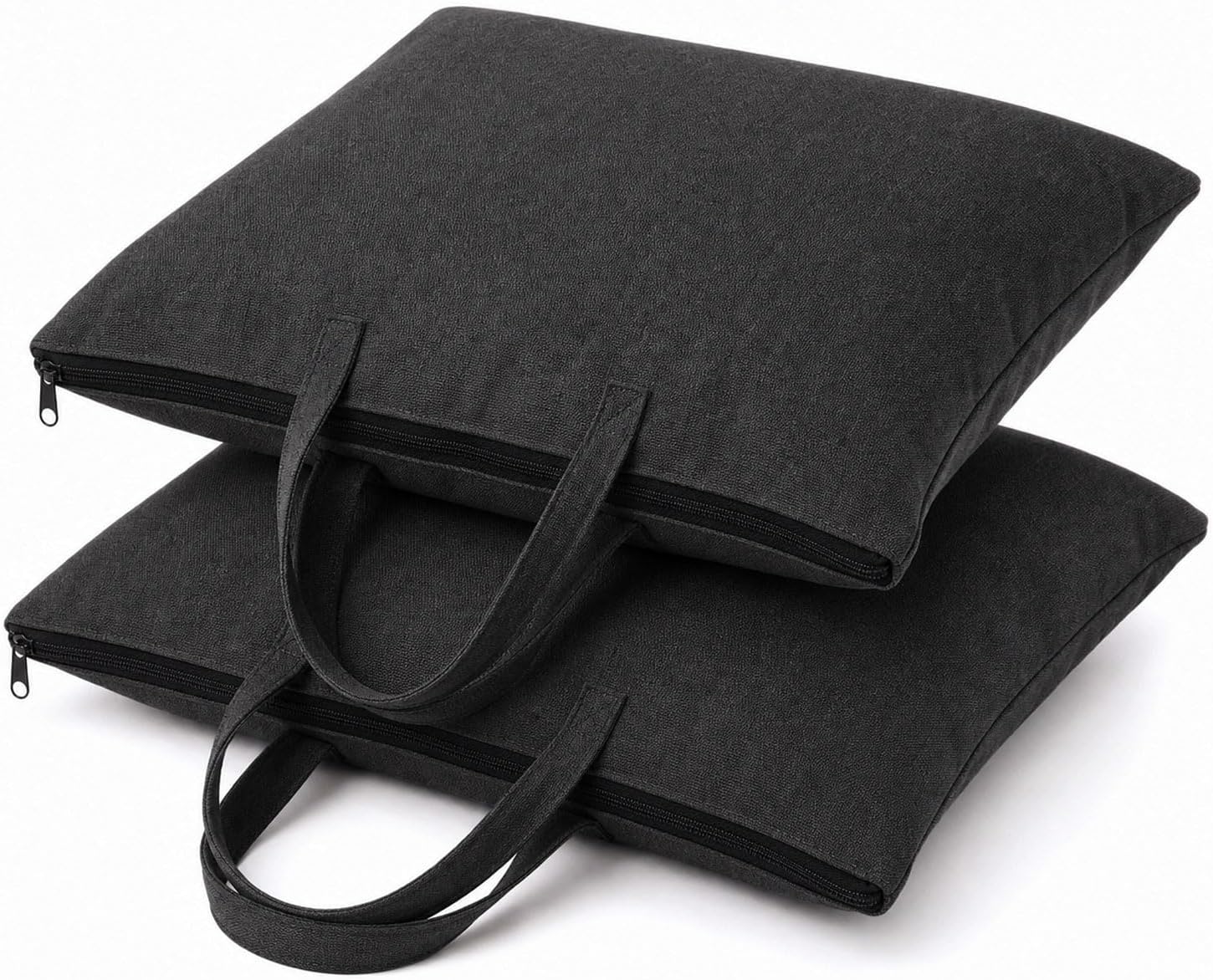 2 Pack Travel Pillow and Blanket Bags, 100% Cotton Canvas Pillow Storage Bag with Handles, Heavy Duty Breathable Organizer for Bedding Linens, Pillow Bag for Traveling(2,Black,20"x26")