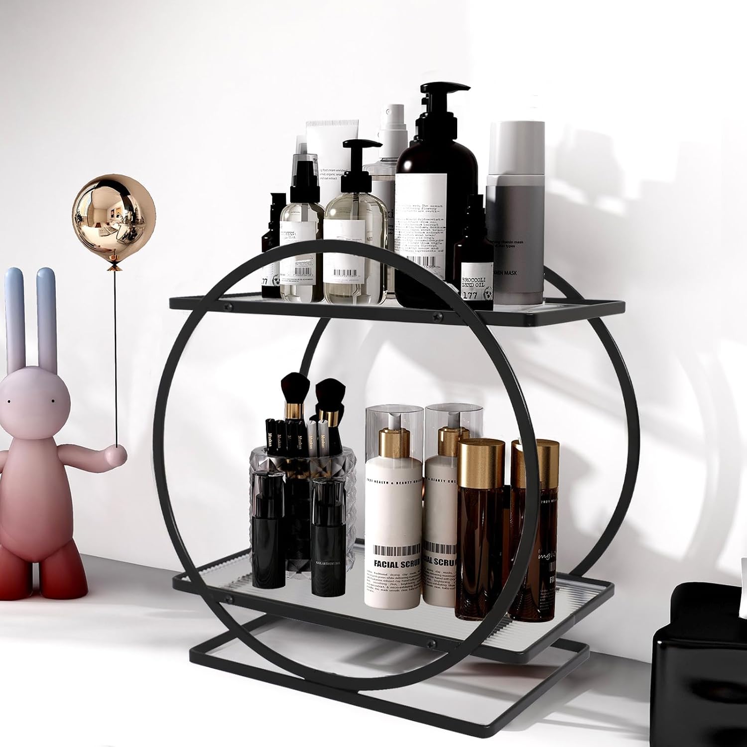 LZDMY Makeup Organiser 2 Tier, Skincare Storage Organiser for Dressing Table, Perfume Organiser Acrylic Display Holder, Cosmetics Toiletries Organiser for Bathroom