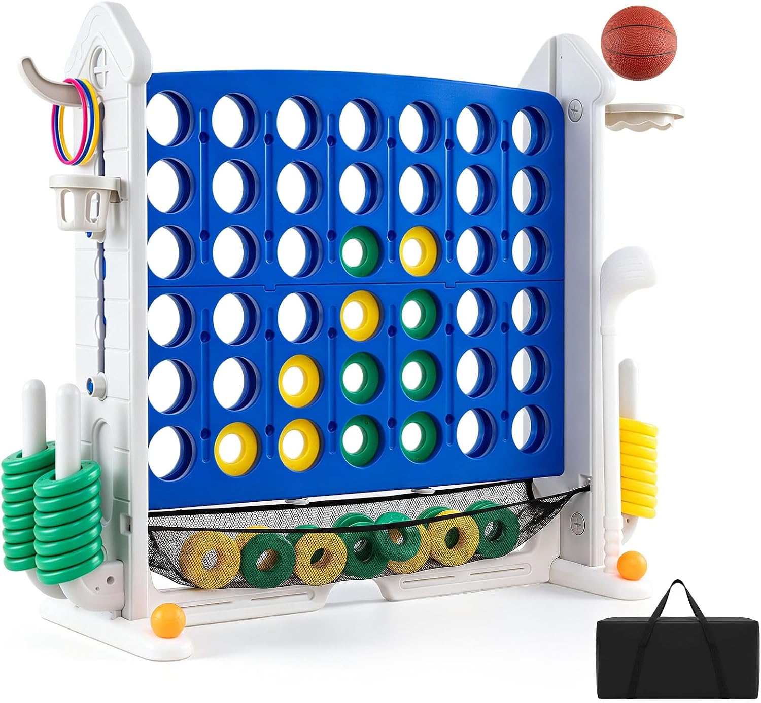 HONEY JOY 4-in-1 Jumbo Yard Giant Game Set w/Basketball Hoop, Ring Toss, Golf, Indoor Outdoor Family Party Games for Kids & Adults