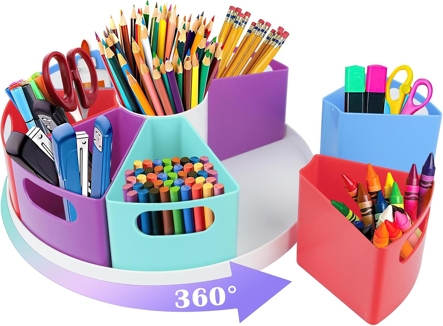 Rotating Art Supply Organizer Storage Caddy for Kids - 9 Bin Craft Crayon Marker Organizer for School Desk, Lazy Susan Pencil Holder for Classroom Organization, School Supplies