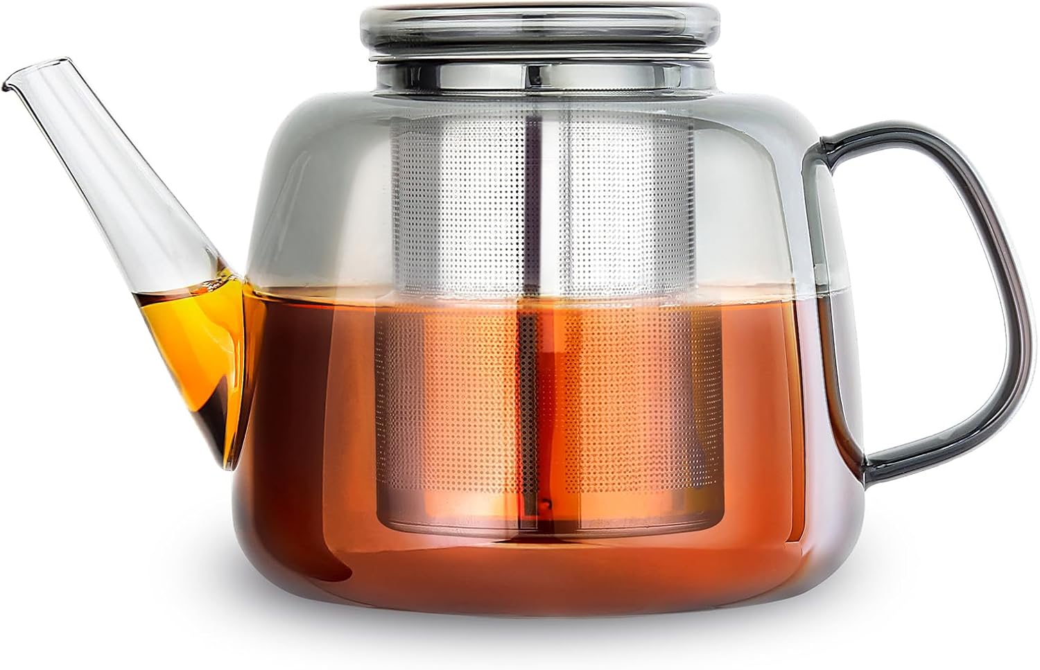 Easyworkz Borosilicate Glass Teapot 1500ml with Large Stainless Steel Removable Loose Tea Infuser for Fruit Herbal and Infusion, Smoke Grey