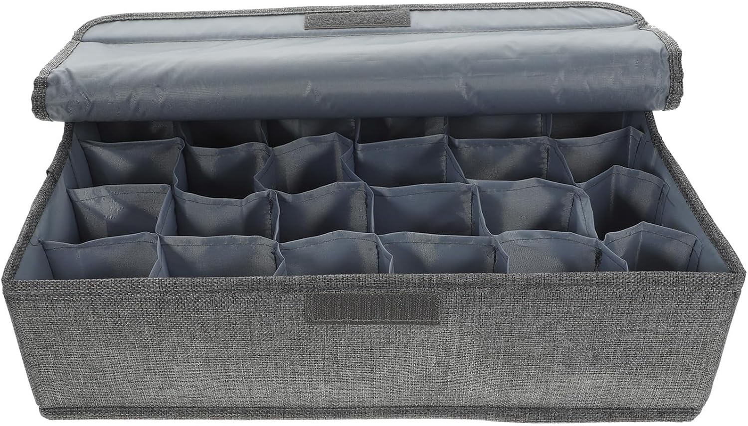 Baluue Underwear Storage Box Sock Organizer 30 Grids Grey Cotton and Linen Cloth Pp with Lid for Underwear and Ties under Bed Dorm Storage