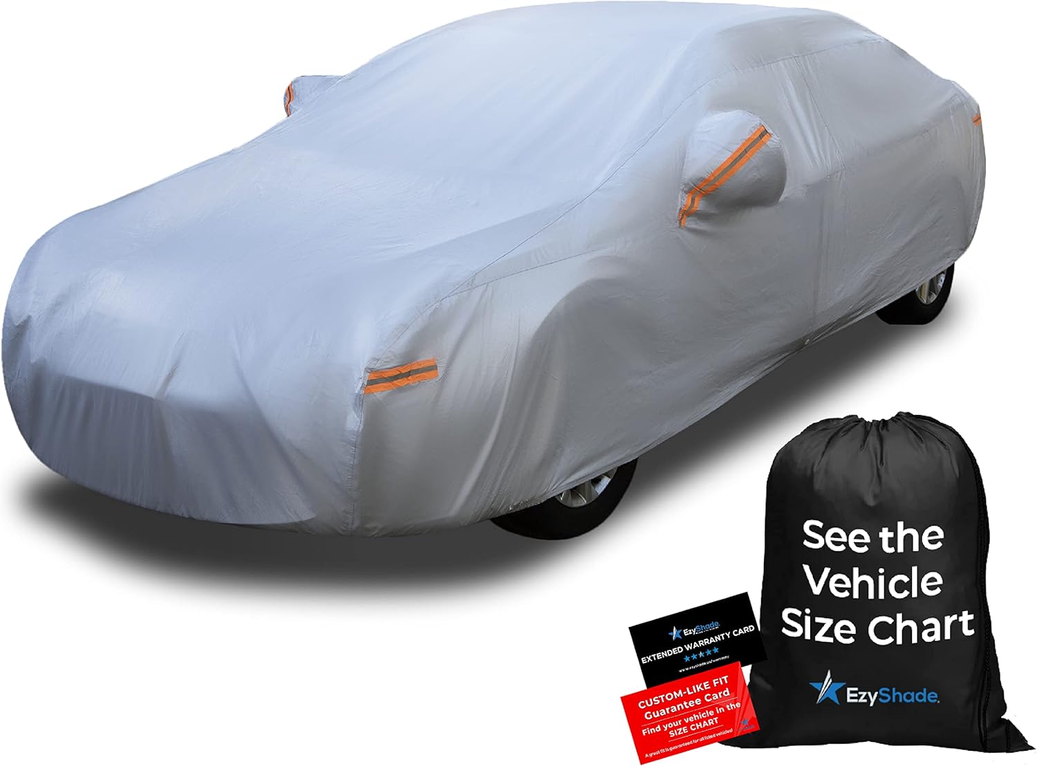 EzyShade 10-Layer Car Cover Waterproof All Weather. See Vehicle Size-Chart for Accurate Fit. Outdoor Full Exterior Covers for Automobiles Sedan Hatch SUV Rain Sun Protection. Size A6 (See SizeChart) | Multi-Layer Outdoor Car Covers for Automobiles. Rain Sun Snow UV Dust Protection. Sedan, Hatch, SUV, Truck - See Size Chart