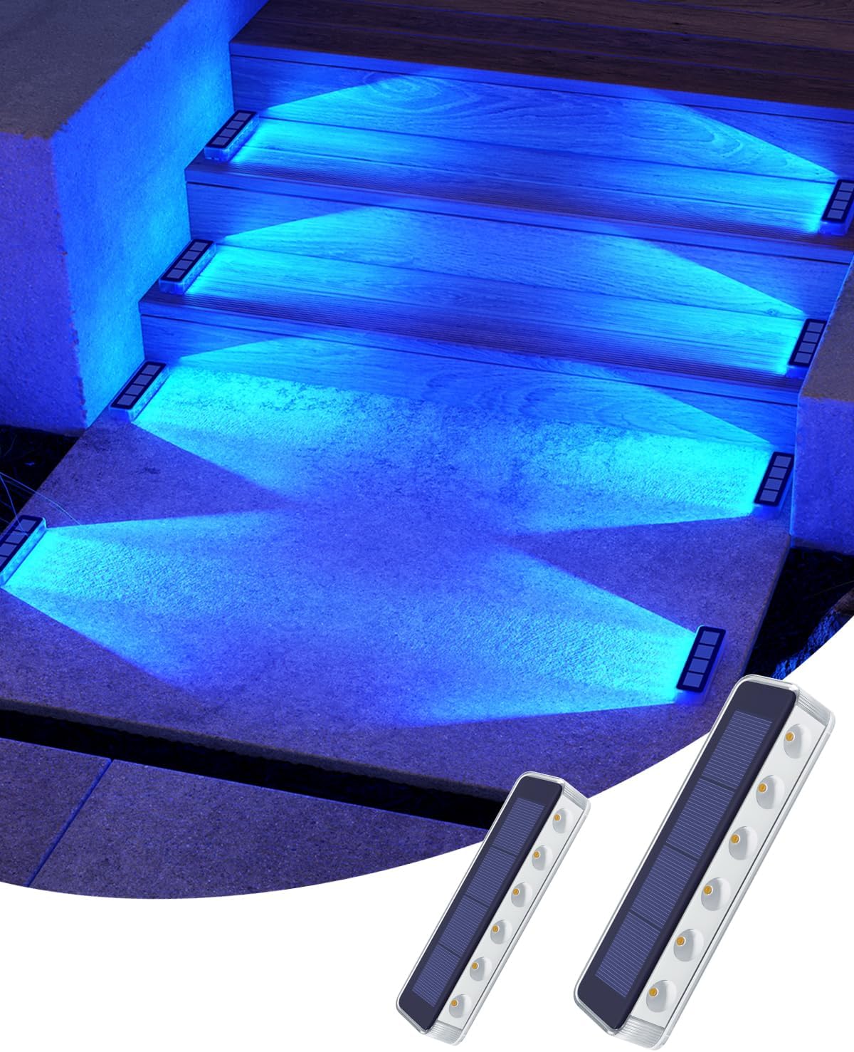DetarZinLED Blue Solar Step Lights for Outside IP68 Waterproof Led 2 Pack | Solar Power, Auto ON/OFF, Stick on, Sturdy PC Shell, for Outdoor Dock, Deck, Driveway, Stair, Walkway, Path, Sidewalk, Patio