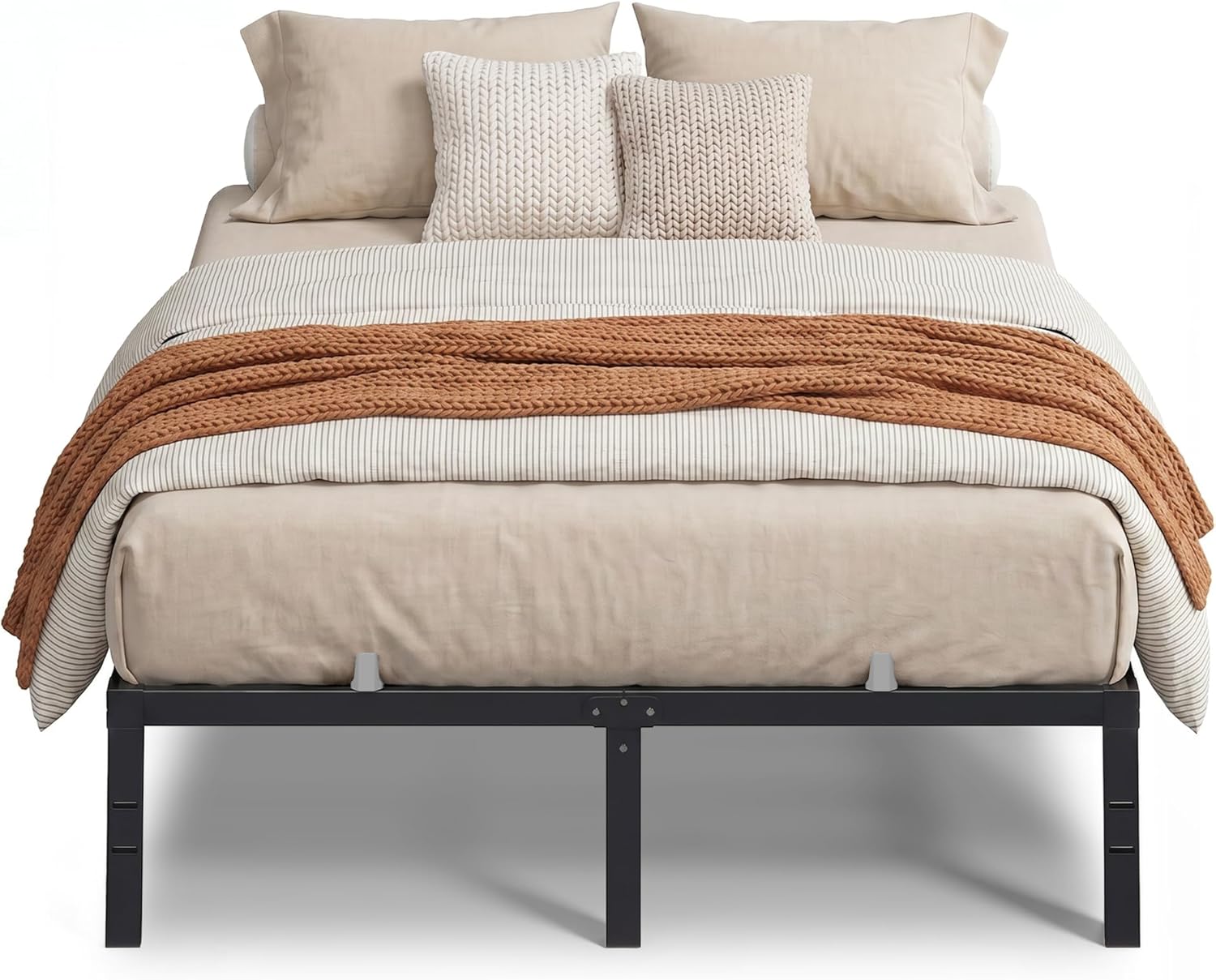 VASAGLE Double Bed Frame, Steel Platform, Heavy Duty Metal Base with Under-Bed Storage, 191 x 137 x 35.5 cm, Black, Noise-Free Mattress Foundation for Bedroom, Conner Collection RMB652BD02