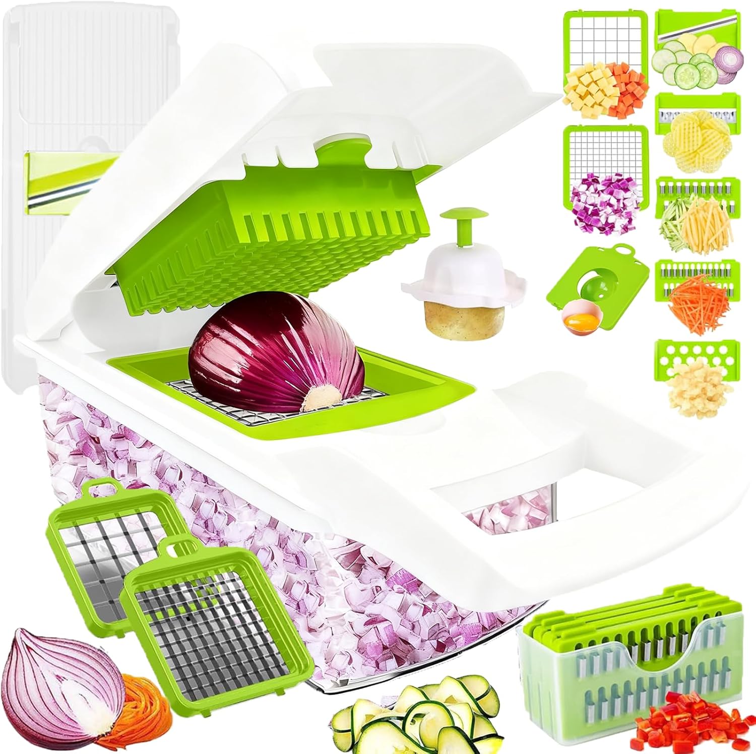 Vegetable Chopper Mandoline Slicer Home Kitchen Appliance Essential Gadget | Pro-Series Veggie Cutter with Container for Food Onion Fruit Salad Potato Christmas Gift House Cooking Supply Tool