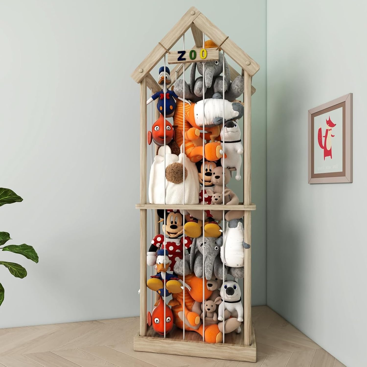 Large Soft Stuffed Animal Toy Wooden Storage Organizer,Easy Install | Space-Saving For Room, Playroom & Bedroom,Great Gift for Halloween & Christmas