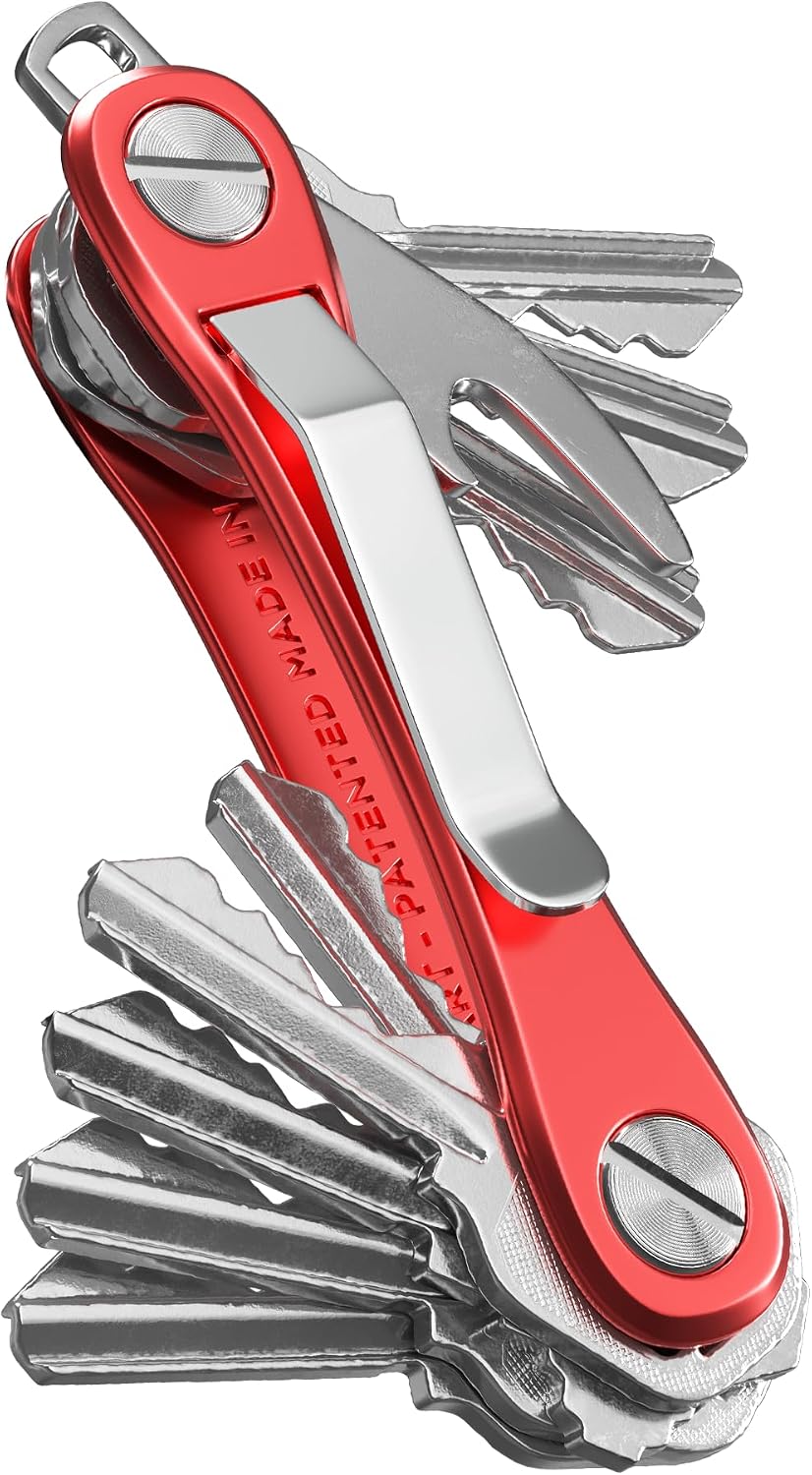 KeySmart Rugged - Multi-Tool Key Holder with Bottle Opener and Pocket Clip (up to 14 Keys, Red)