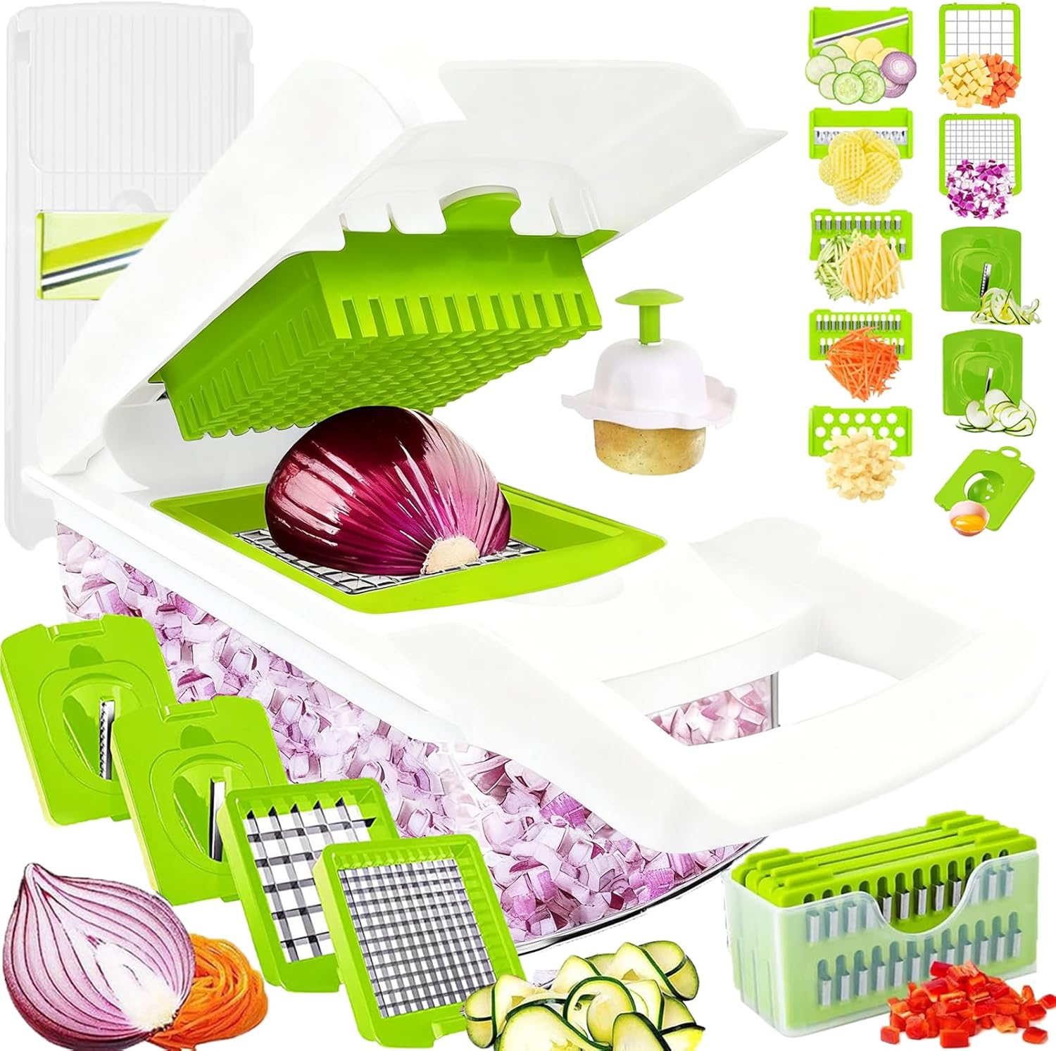 Vegetable Chopper Mandoline Slicer Home Kitchen Appliance Essential Gadget | Pro-Series Veggie Cutter with Container for Food Onion Fruit Salad Potato Christmas Gift House Cooking Supply Tool