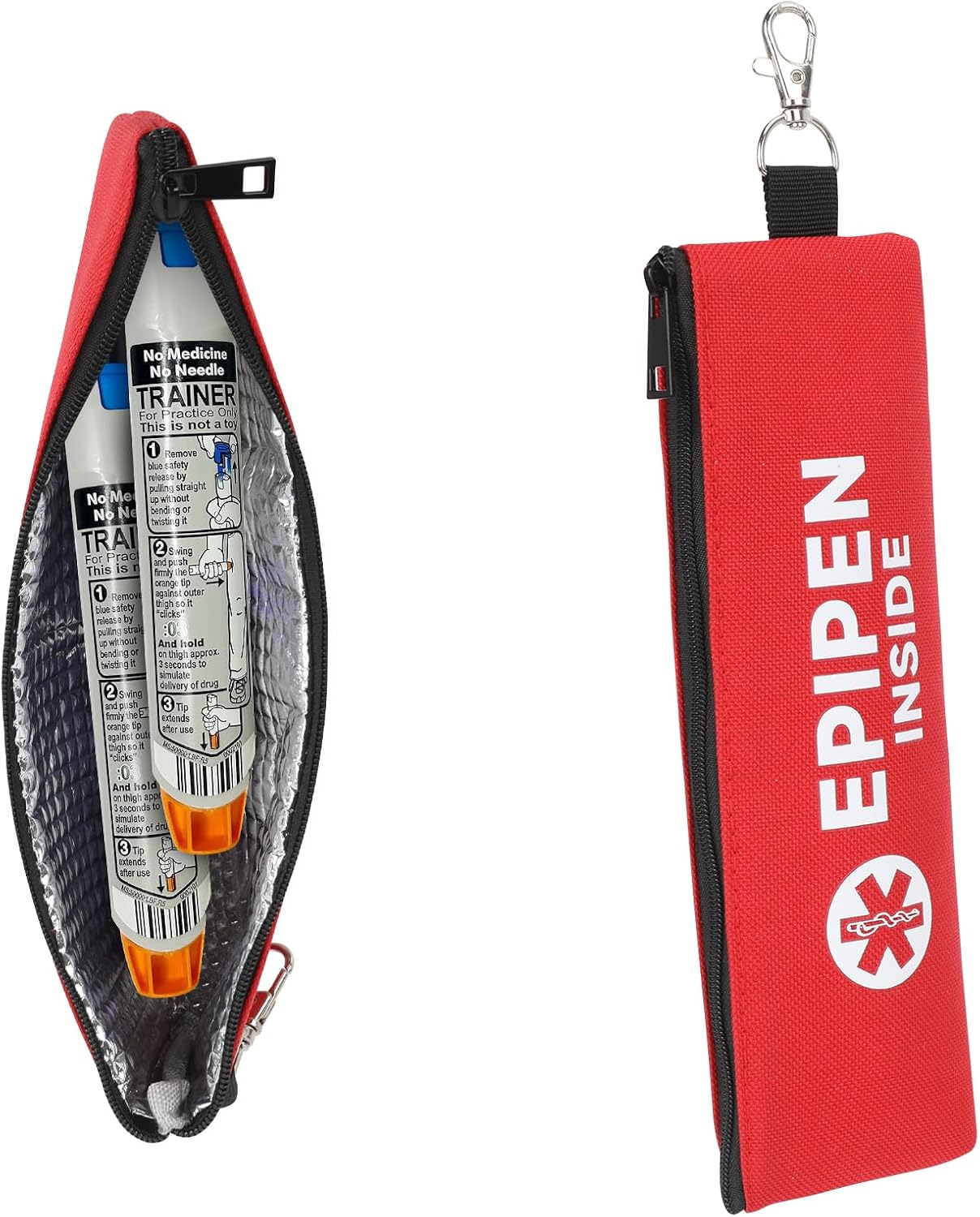 YOUSHARES Carry Case for 2 EpiPens, Insulated Epipen Holder with Carabiner | Waterproof Travel Storage Bag With Inner Aluminum Foil Lining, Fits Allergy, Asthma, Sports & Outdoor Emergencies (Red)