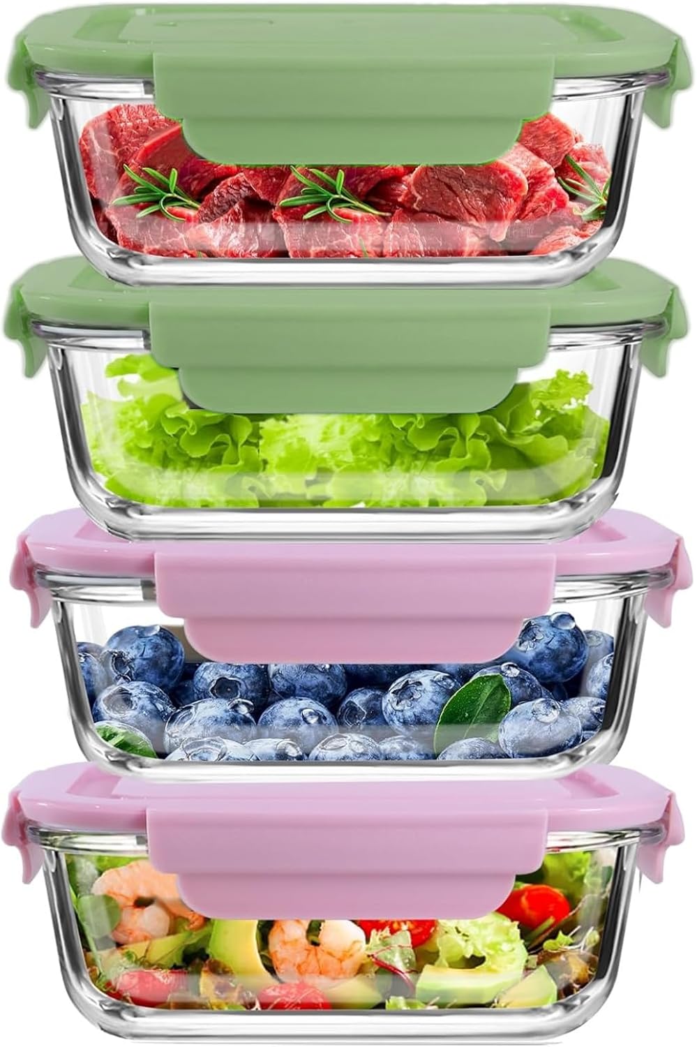 10 Pack Glass Food Storage Containers, Glass Airtight Meal Prep Containers Set with Leak Proof Lids, for Lunch, On the Go, Leftover, Kitchen Pantry Organizers and Storage (Blue)