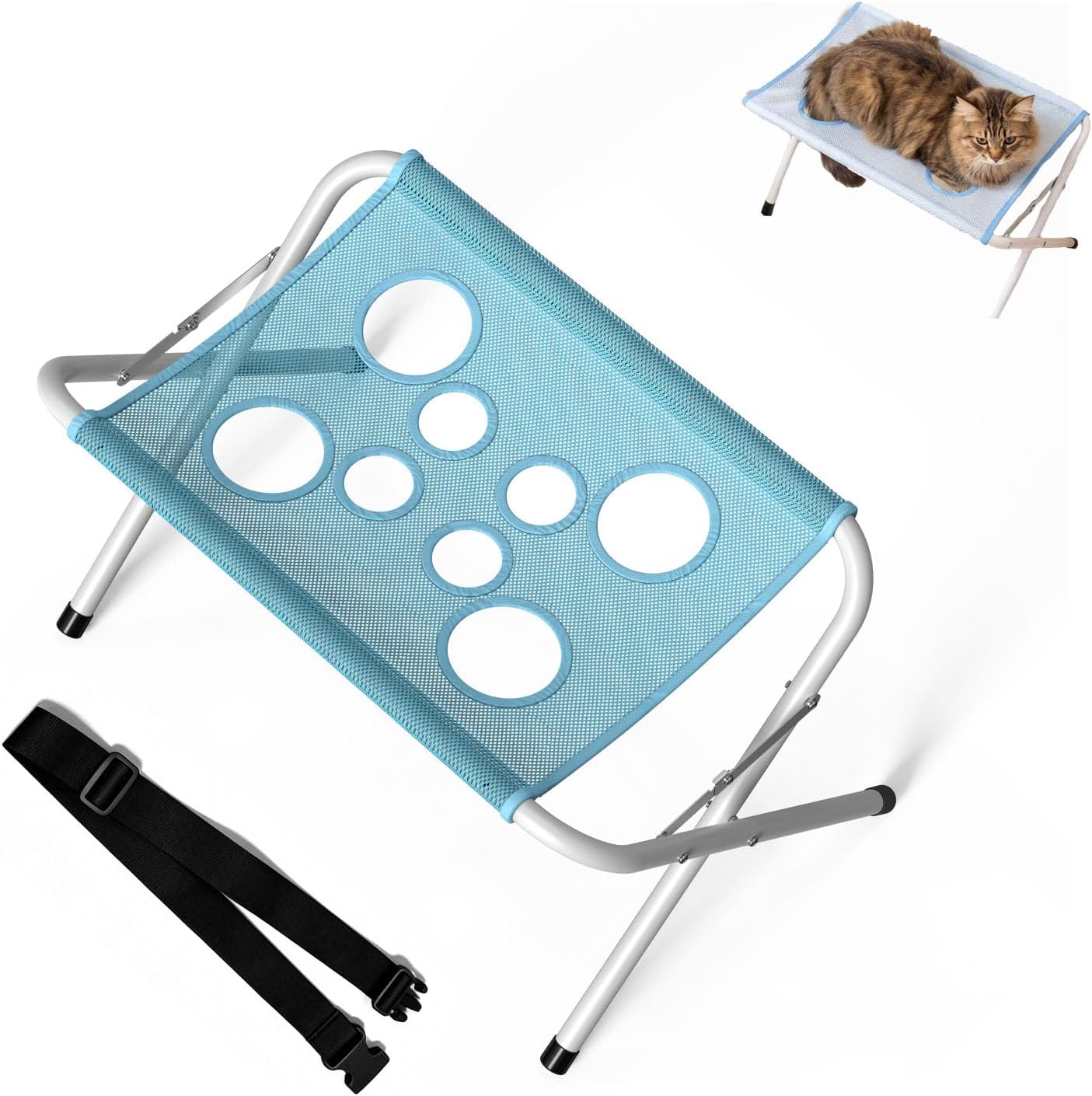 Pet Grooming Bath Stand Foldable Mesh Table for Small Medium Dogs Cats，Blue | Anti-slip structure & secure straps provide stable support for bathing, grooming, nail trimming and pet care home/travel