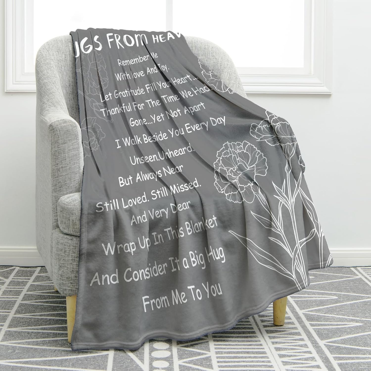 Jekeno Hugs from Heaven Gifts, Bereavement Remembrance Blanket 50"x60" | Ultra Soft Cozy Condolences Blanket for Loss of Loved One, Decor Home Couch Sofa Bed, Christmas, Birthday Gifts