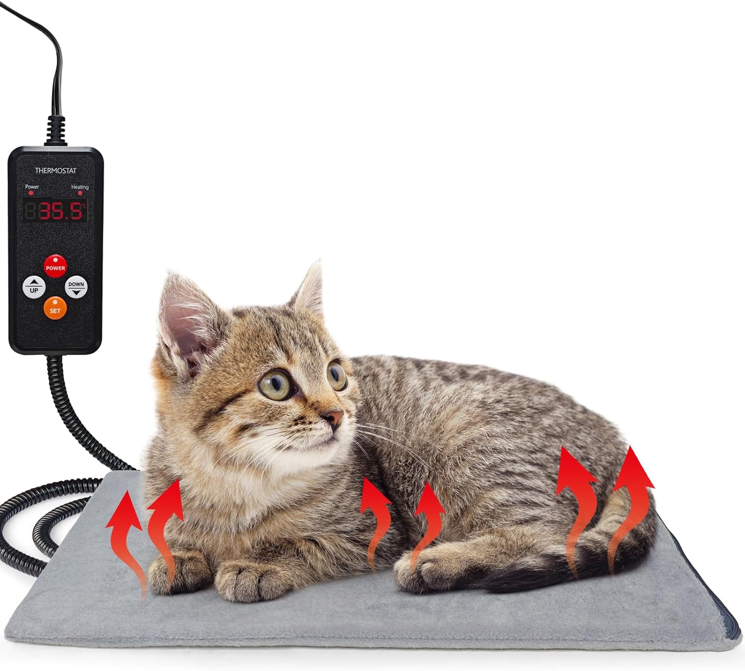Pet Heating Pad for Cats and Dogs - Electric Warming Mat with Timer & Temperature Setting, Waterproof Cover, Auto Shut-Off - Safe Indoor Bed Warmer (S 40x30cm)