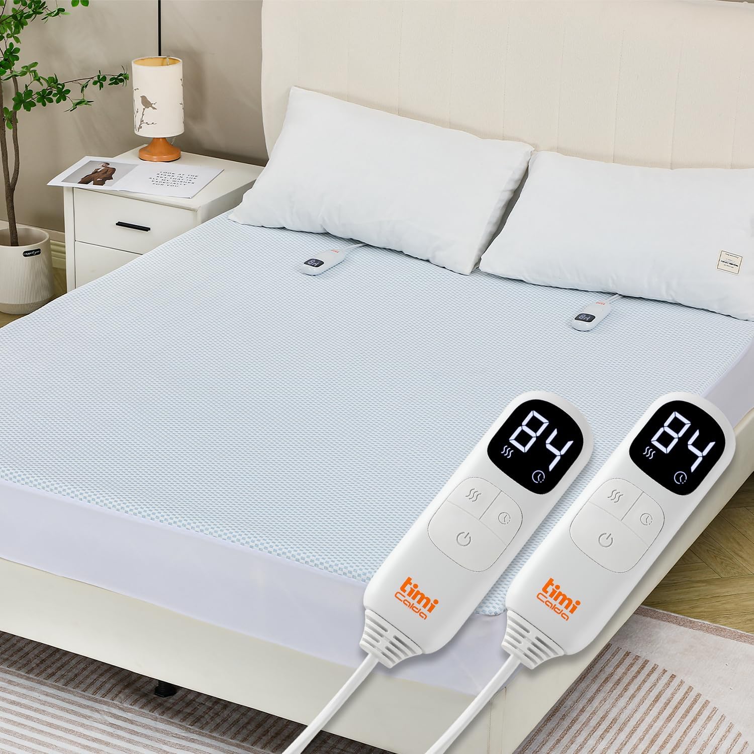 Heated Mattress Pad Queen, 203x152cm Electric Blanket, Mattress Cover with Dual Controllers, 5 Heat Settings & 10-Hour Auto Off, Deep Pocket Bed Protector for All Seasons