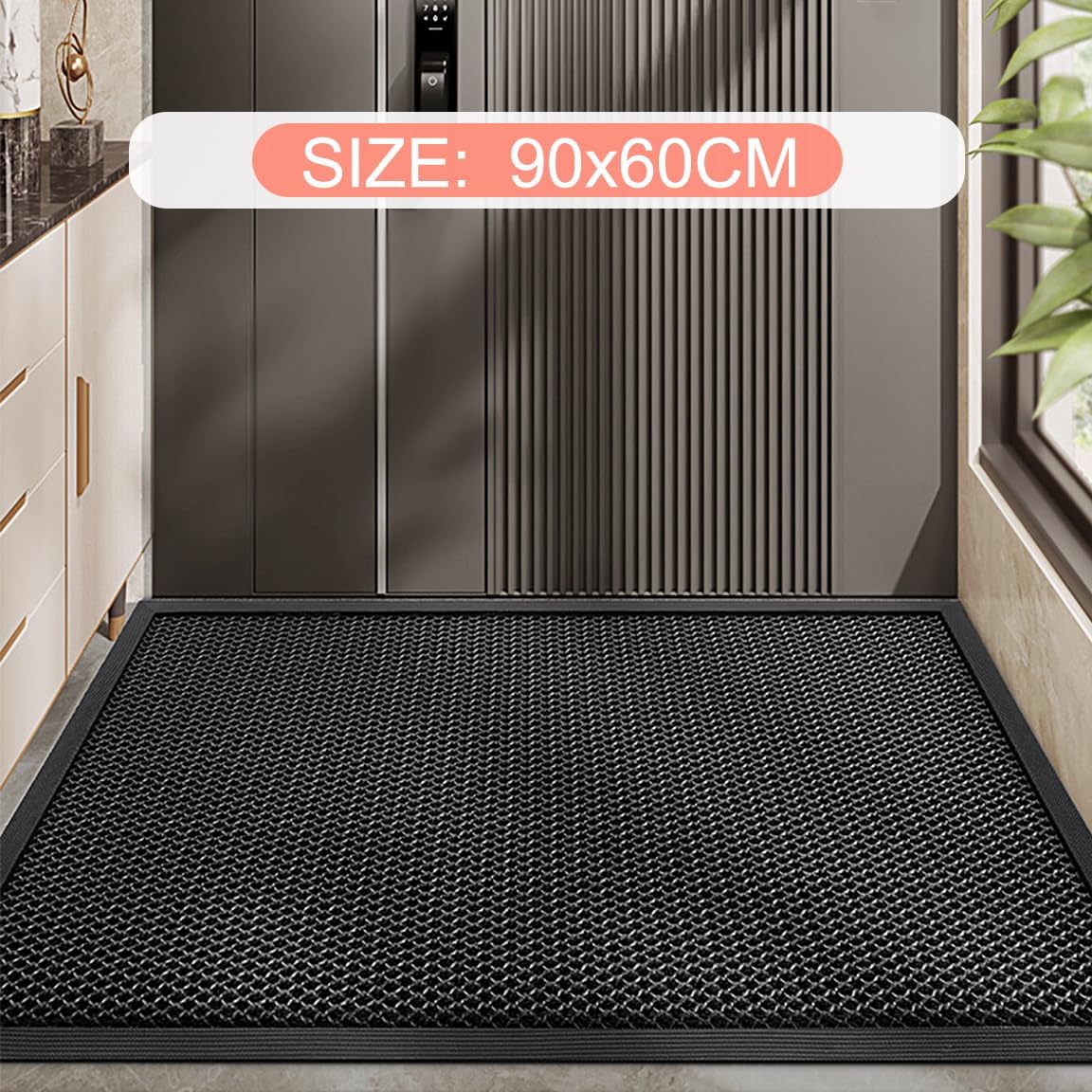 Front Door Mat Outside Entrance 90x60cm – Heavy Duty Sturdy High Elastic Mats for Indoor Outdoor, 9mm Thick Hollow Design, Waterproof Non-Slip Rubber Mat for Entryway, Balcony, Porch