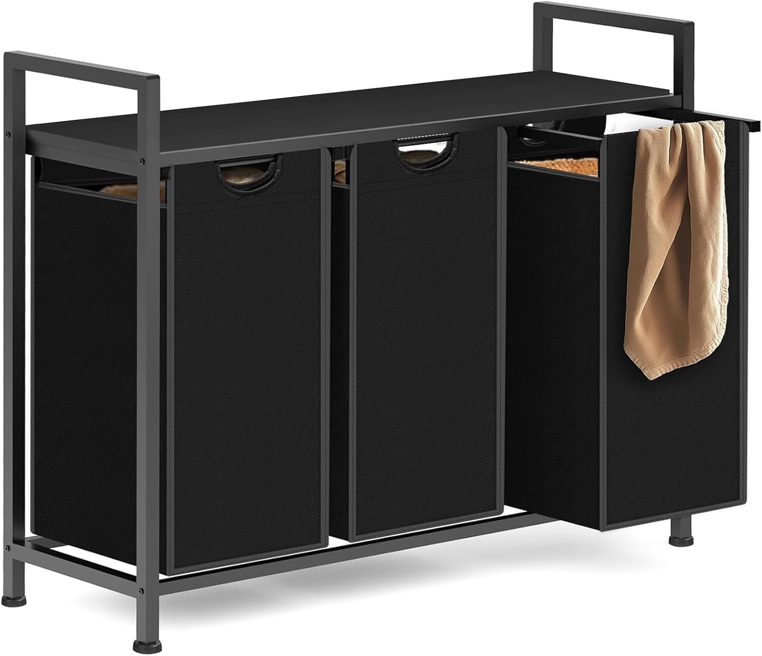 Laundry Hamper, Laundry Basket Organizer with 3 Pull-Out Removable Oxford Fabric Bags Cloth Laundry Basket 3 x 10 Gallons, Rustic Brown and Black