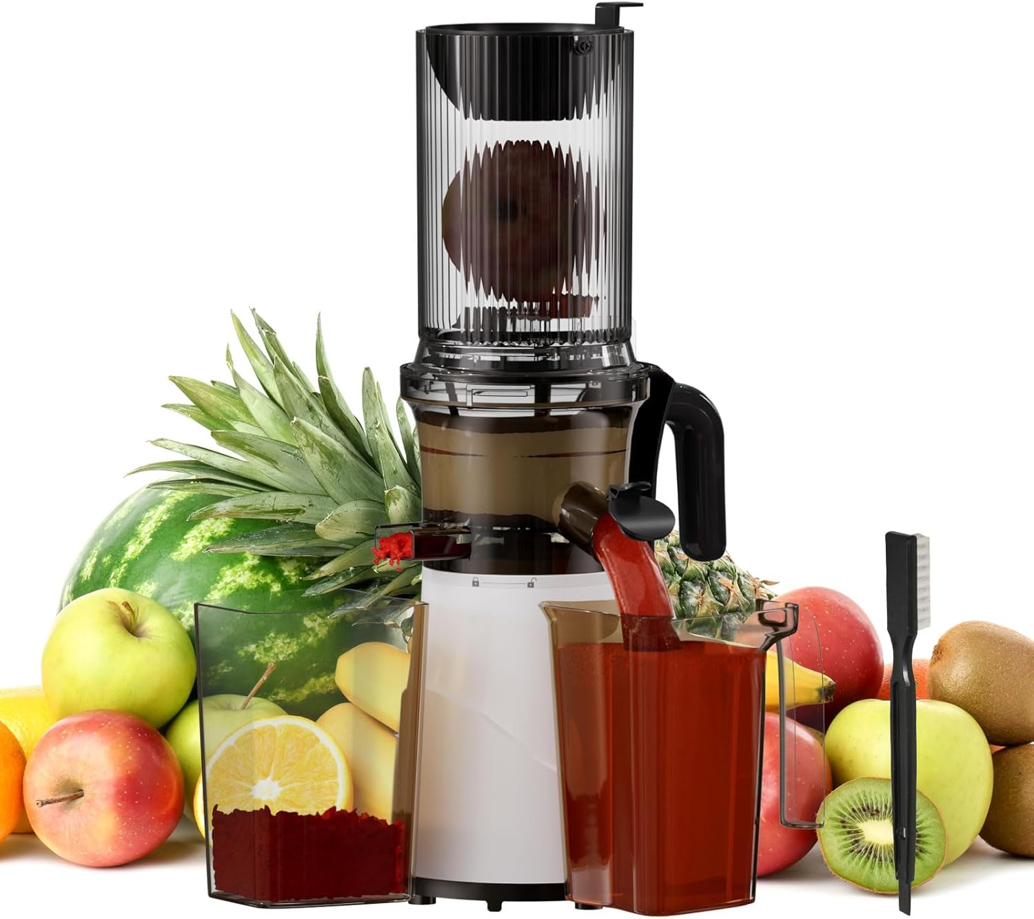Spector Cold Press Juicer, Slow Electric Juicer Machines with 200W Powerful Motor, 1.8L Large Capacity & 120mm Wide Chute, Fit Whole Fruit & Vegetable Juicing, BPA-Free, High Juice Yield, White