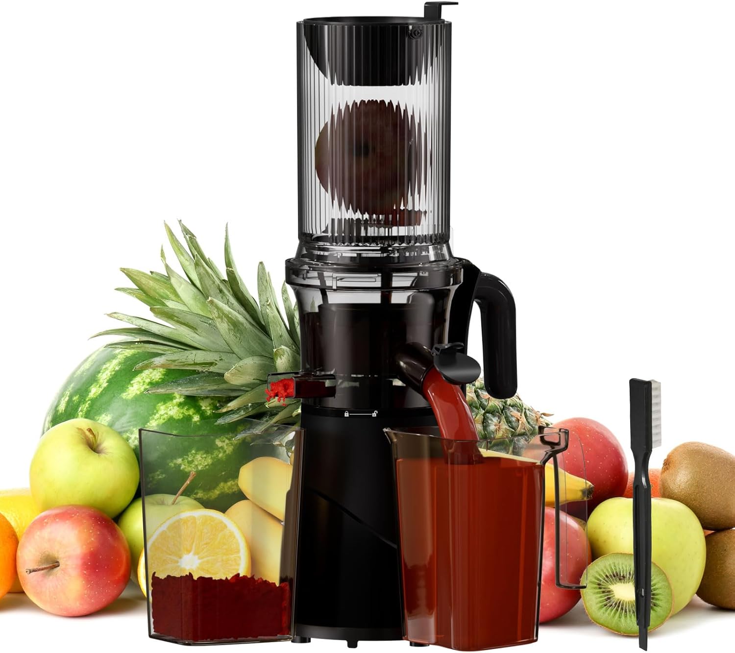 Spector Cold Press Juicer, Slow Electric Juicer Machines with 200W Powerful Motor, 1.8L Large Capacity & 120mm Wide Chute, Fit Whole Fruit & Vegetable Juicing, BPA-Free, High Juice Yield, Black