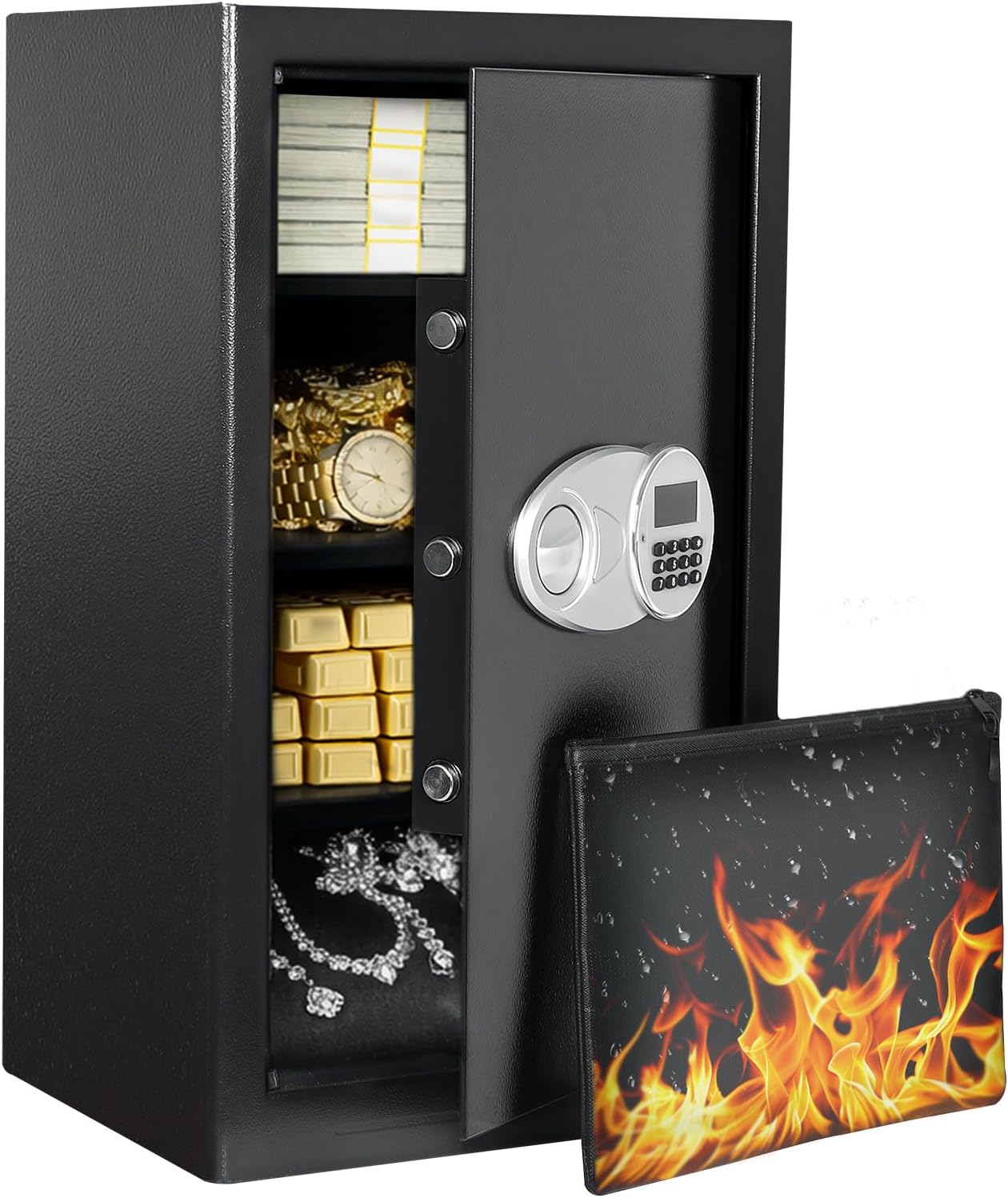 Levede 85L Large Safe Box, Home & Office Electronic Lockbox with Key Backup, A4 Fireproof Bag and Removable Shelf, Personal Security Safe for Cash Document Valuables