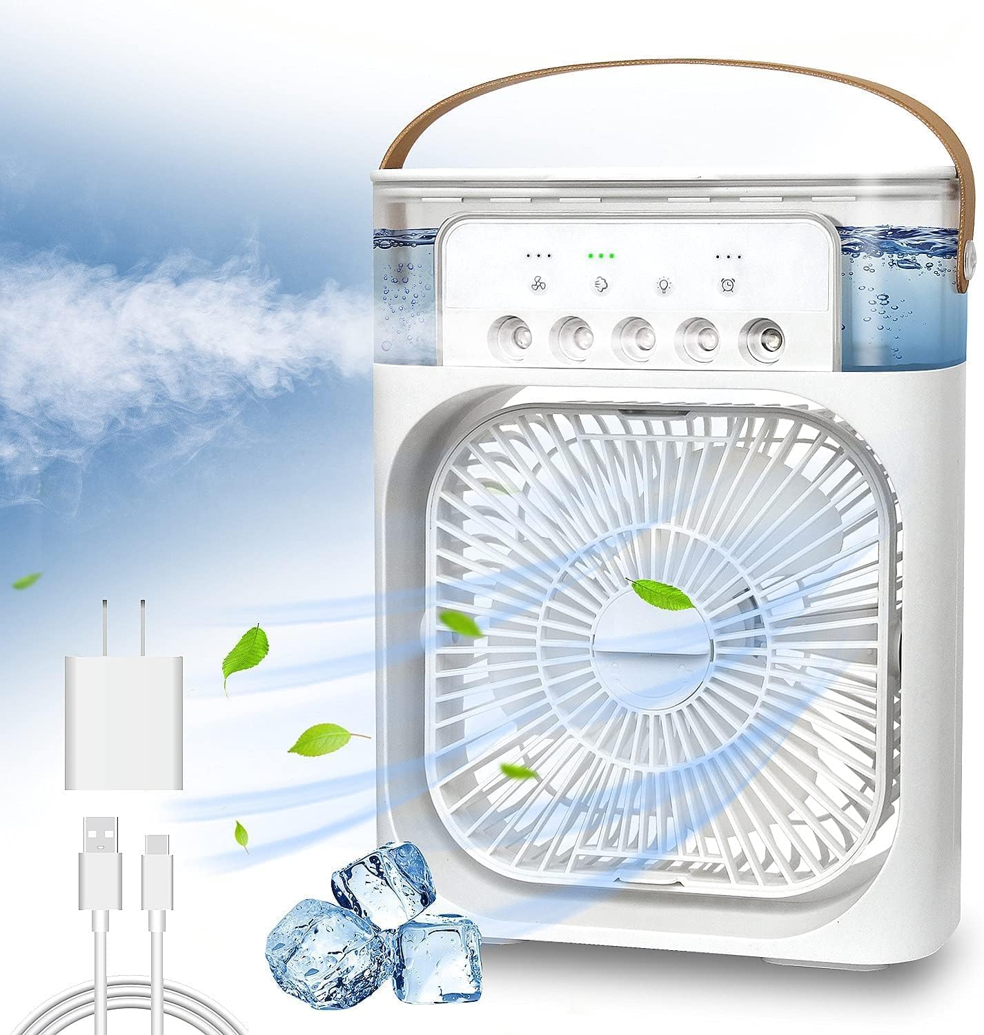 HayGem Portable Air Conditioner Fan, Mini Evaporative Air Cooler with LEDnightlight, Timer, 3 Wind Speeds and 3 Spray Modes for for Home Office Bedroom Table and Desktop (white)