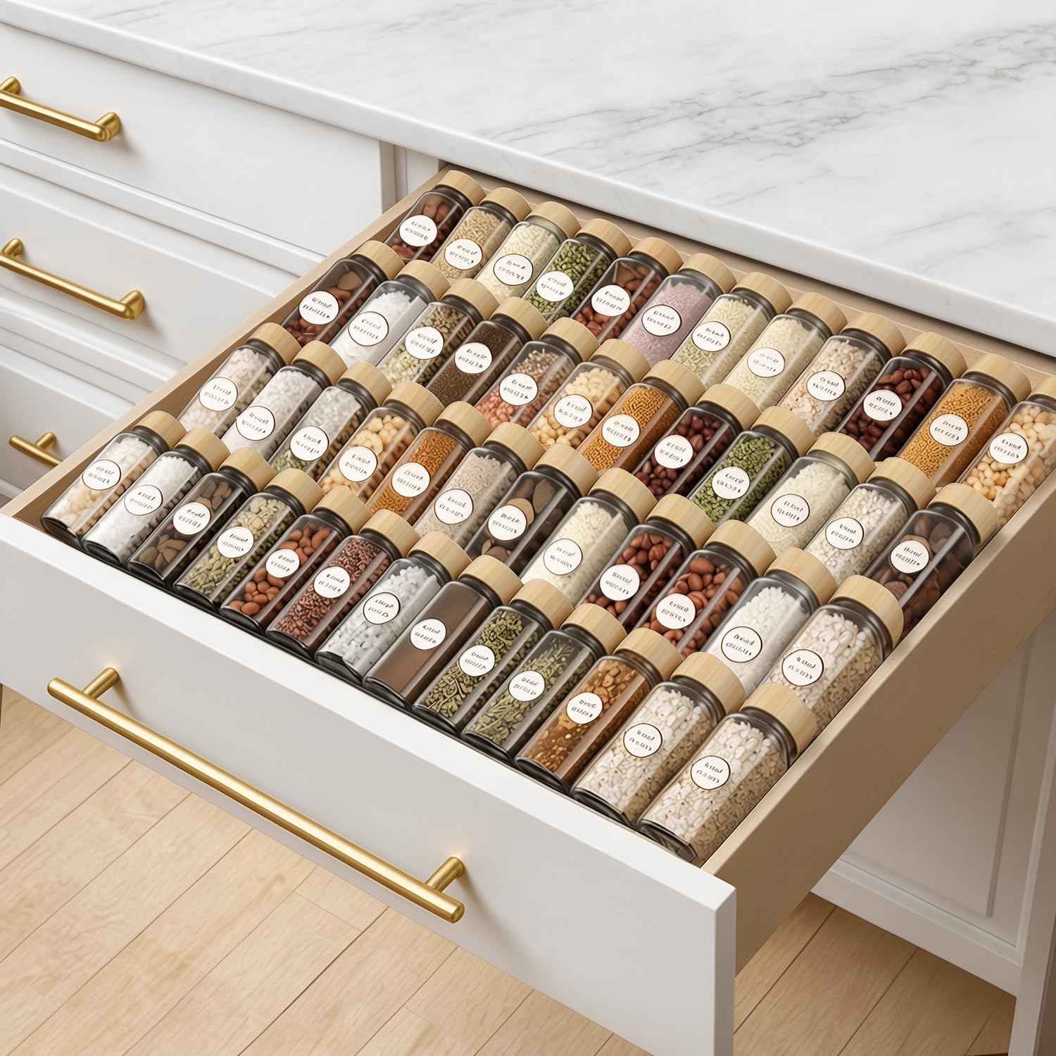 Clear Acrylic Spice Drawer Organiser, 4 Tier Expands From 11" to 22", Drawer Seasoning Organizer, Kitchen Spice Rack Tray for Drawer/Countertop (Jars not included)