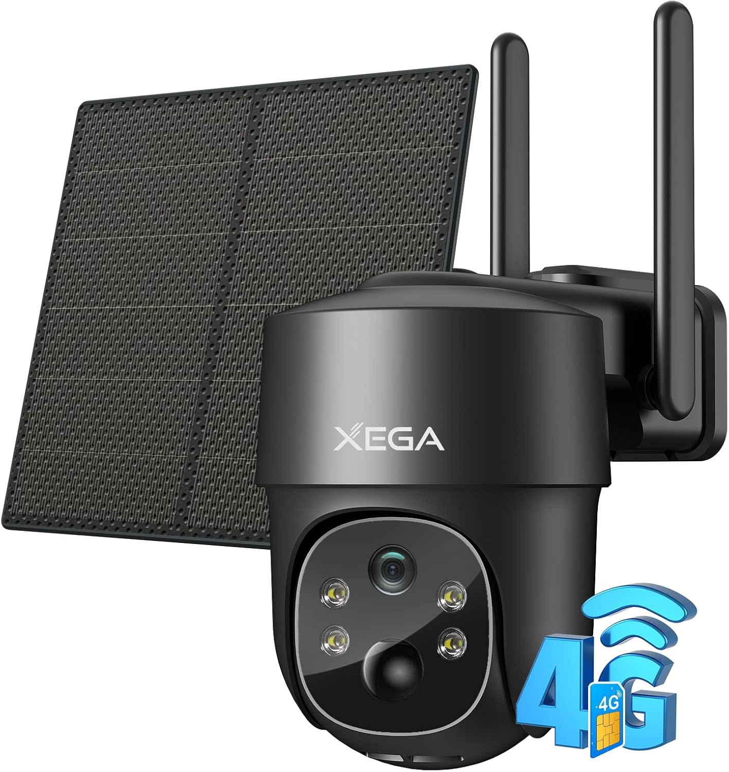 Xega 4G LTE Cellular Outdoor Solar No Wi-Fi Secuirty Camera with SIM Card | 2K HD 3MP PTZ Wireless Camera Outdoor Battery, 355°/90° Swivel, Colour/IR Night Vision, 2-Way Audio, PIR Detection, IP66