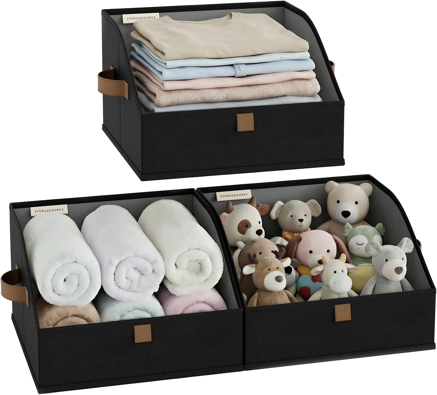StorageWorks Narrow Storage Bins, Small Basket for Closet and Shelves, Fabric Organizer with Handles, Toilet Paper Storage, Black, 2-Pack | Closet Baskets for Shelves, Trapezoid Storage Bins, Closet Organizers and Storage, Clothes Organizing Bins