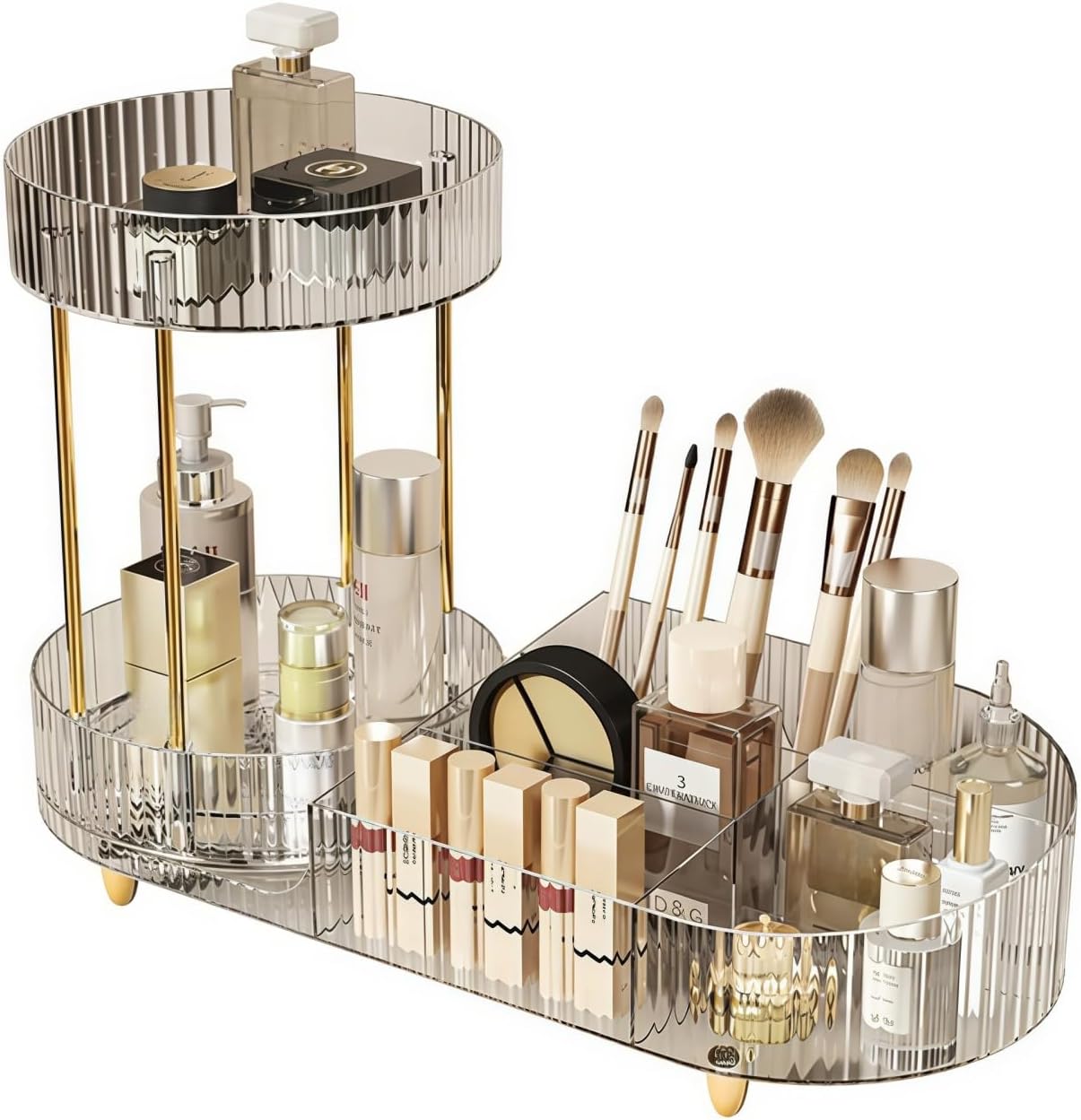 360 Rotating Makeup Organizer for Vanity, 2-in-1 Rotating Storage Shelf, Multi-Function Cosmetic Perfume Skincare Organizer for Bathroom Bedroom Countertop